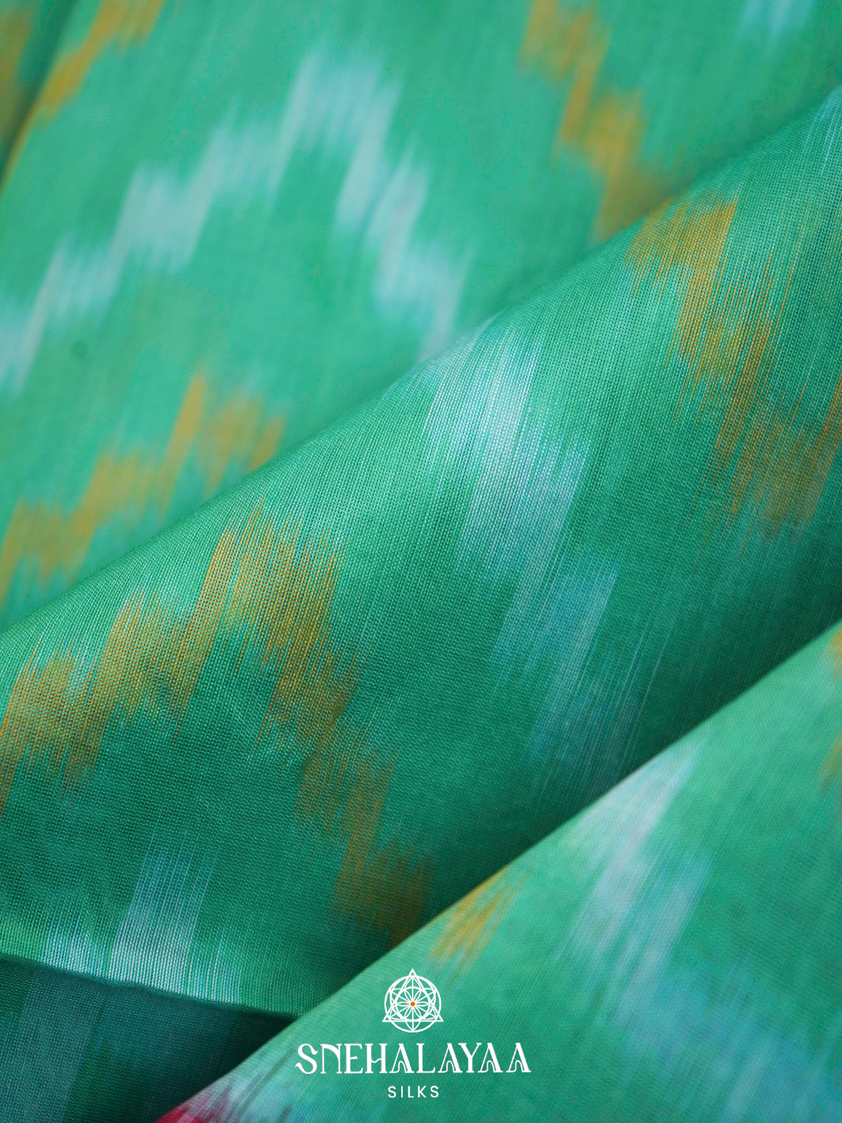 Teal Green  Ikkat Silk Cotton Saree