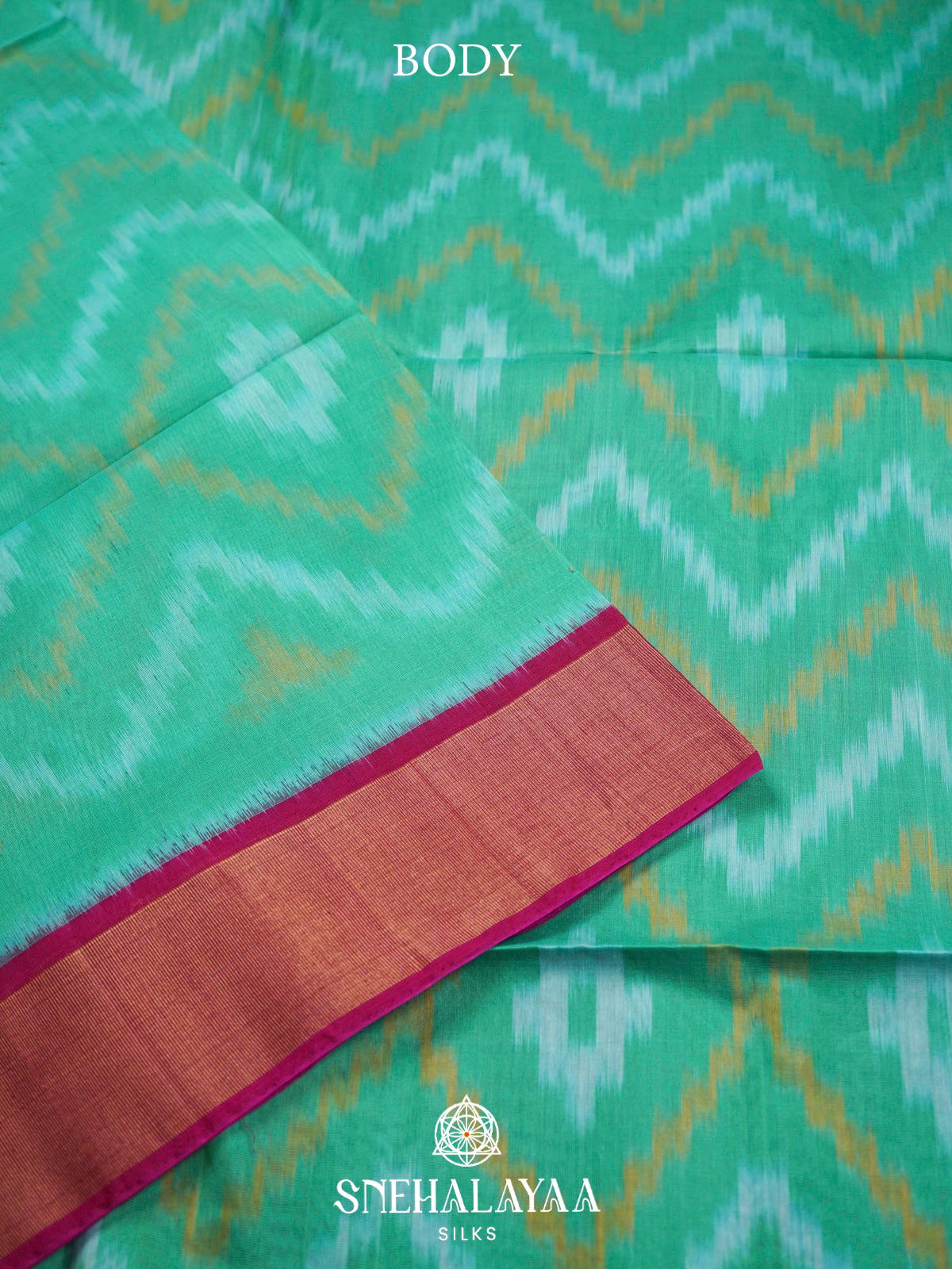 Teal Green  Ikkat Silk Cotton Saree