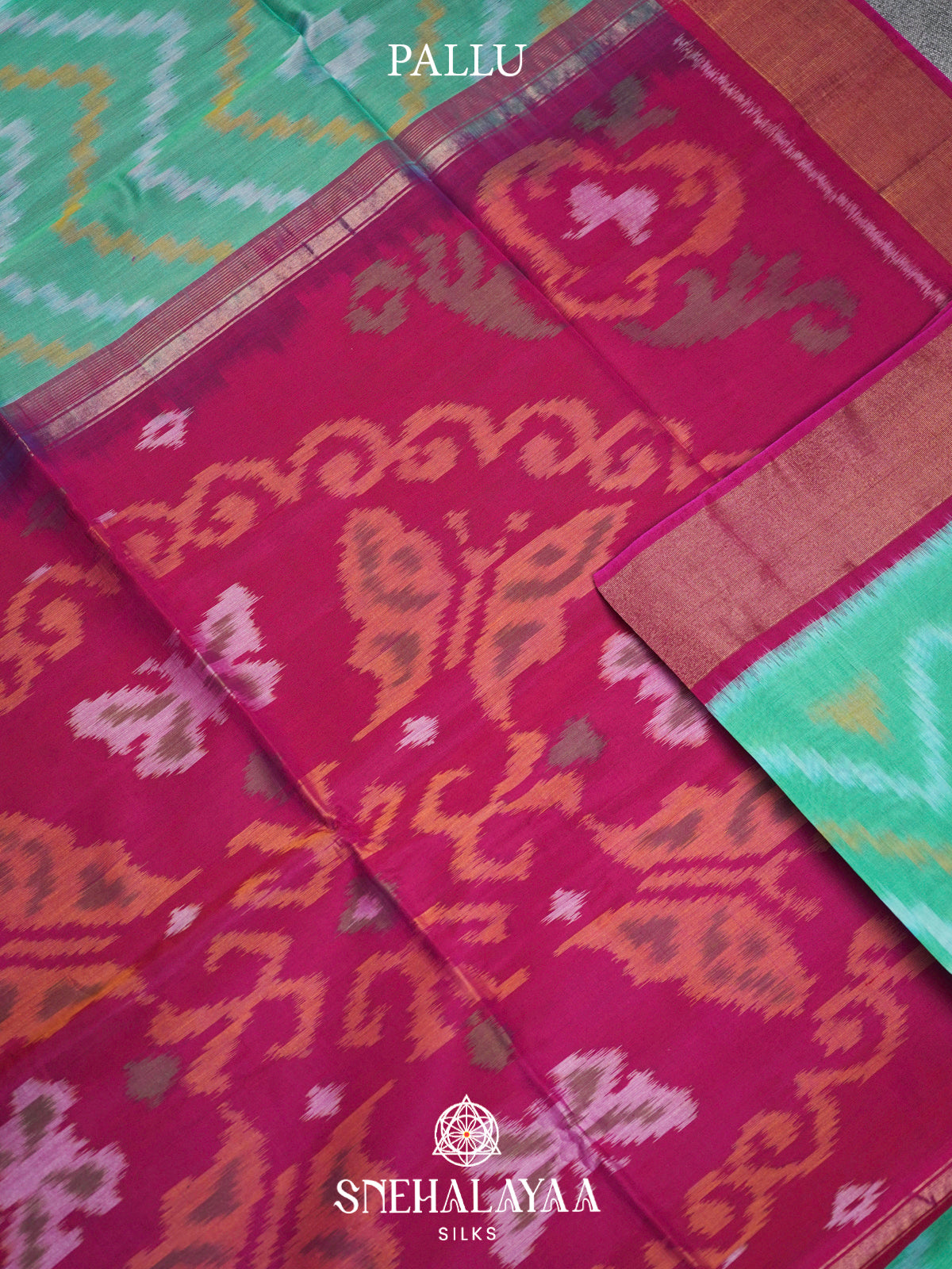 Teal Green  Ikkat Silk Cotton Saree