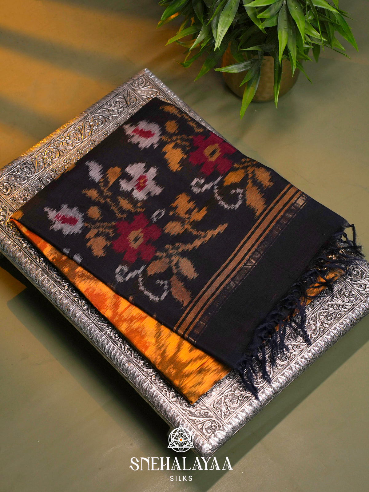 Mango Yellow  Ikkat Silk Cotton Saree