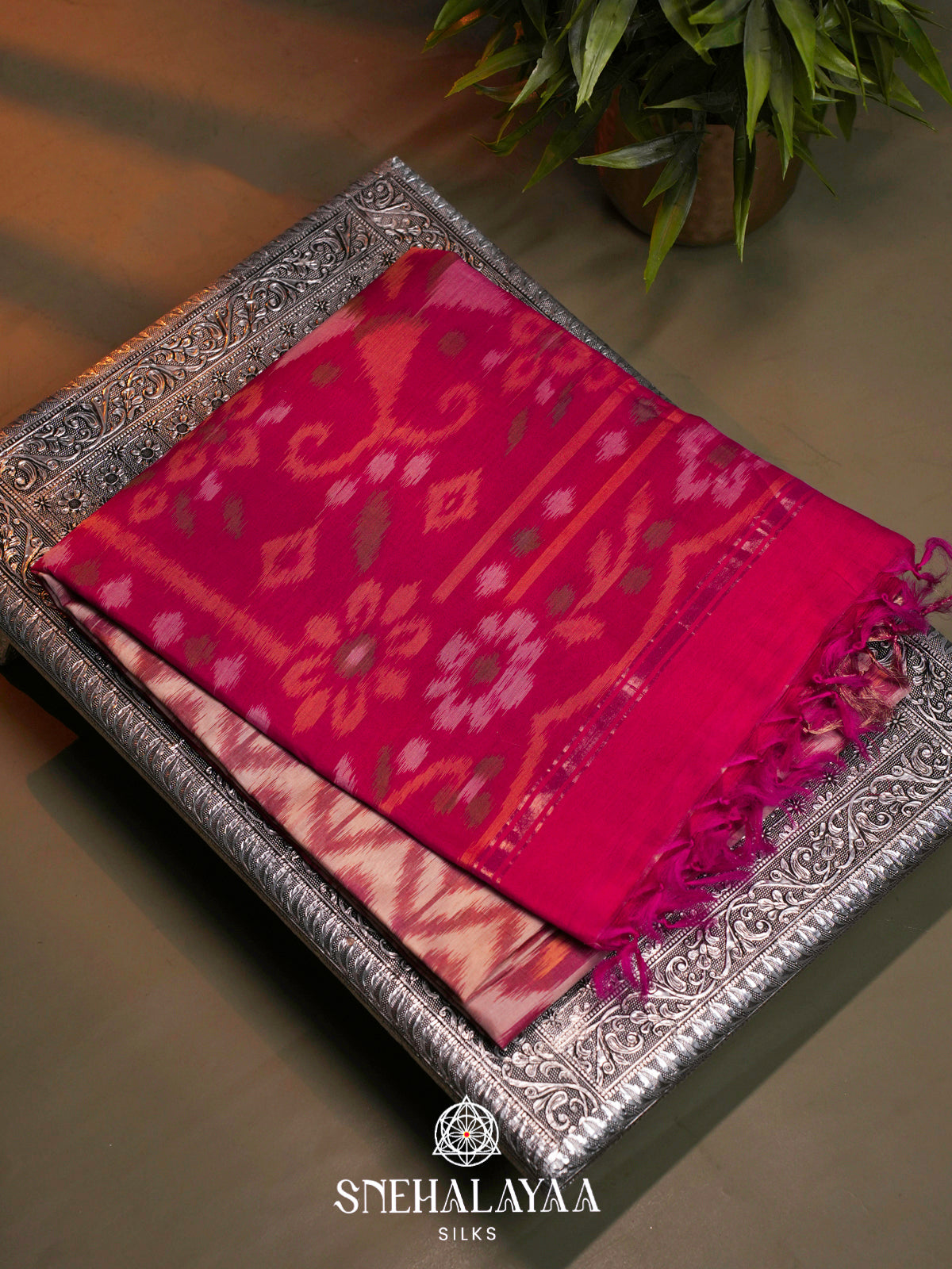Brown  Ikkat Silk Cotton Saree