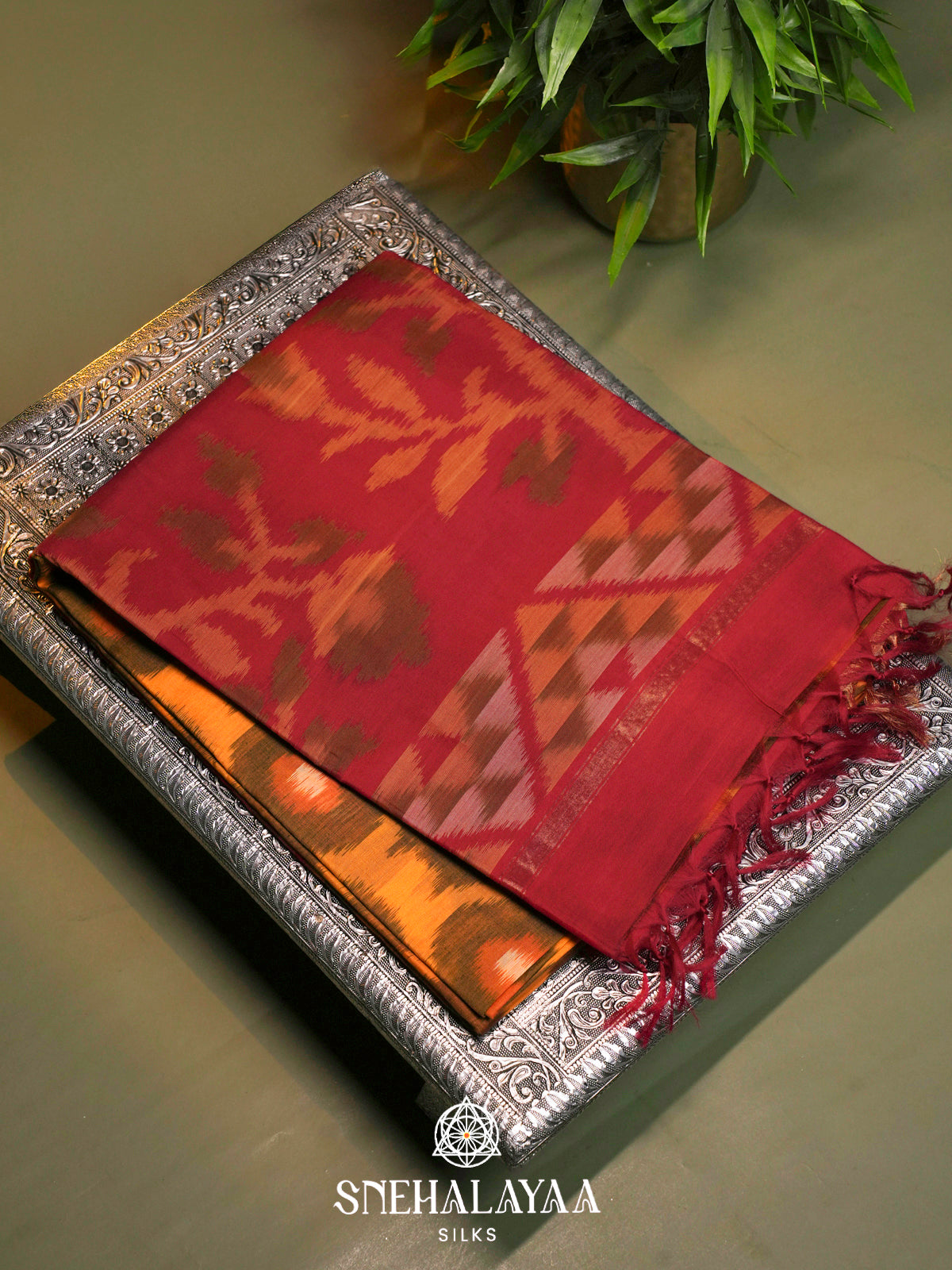Yellow  Ikkat Silk Cotton Saree