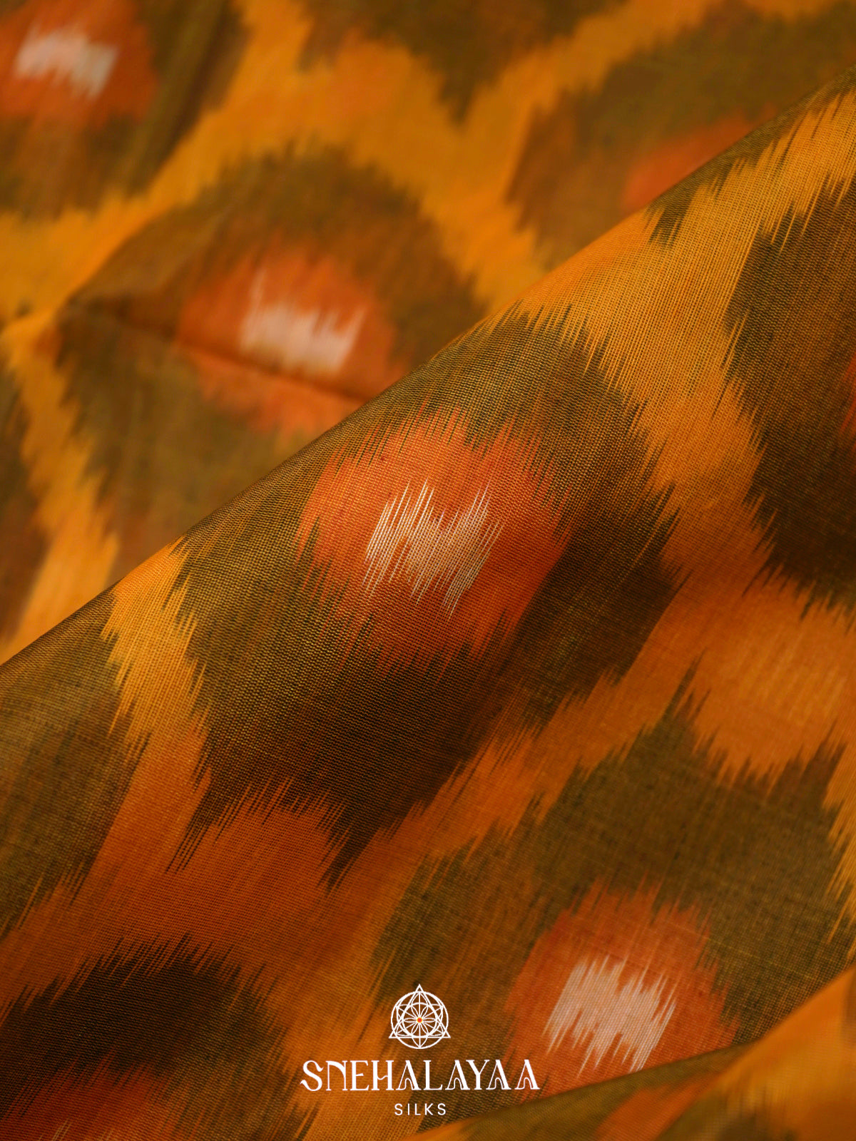 Yellow  Ikkat Silk Cotton Saree