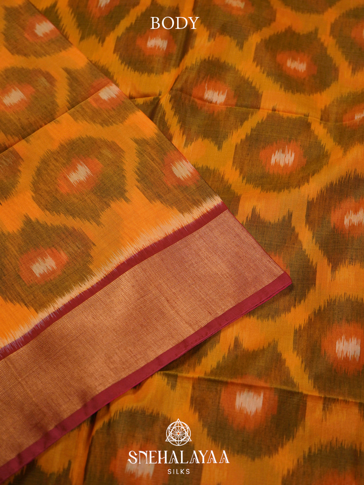 Yellow  Ikkat Silk Cotton Saree