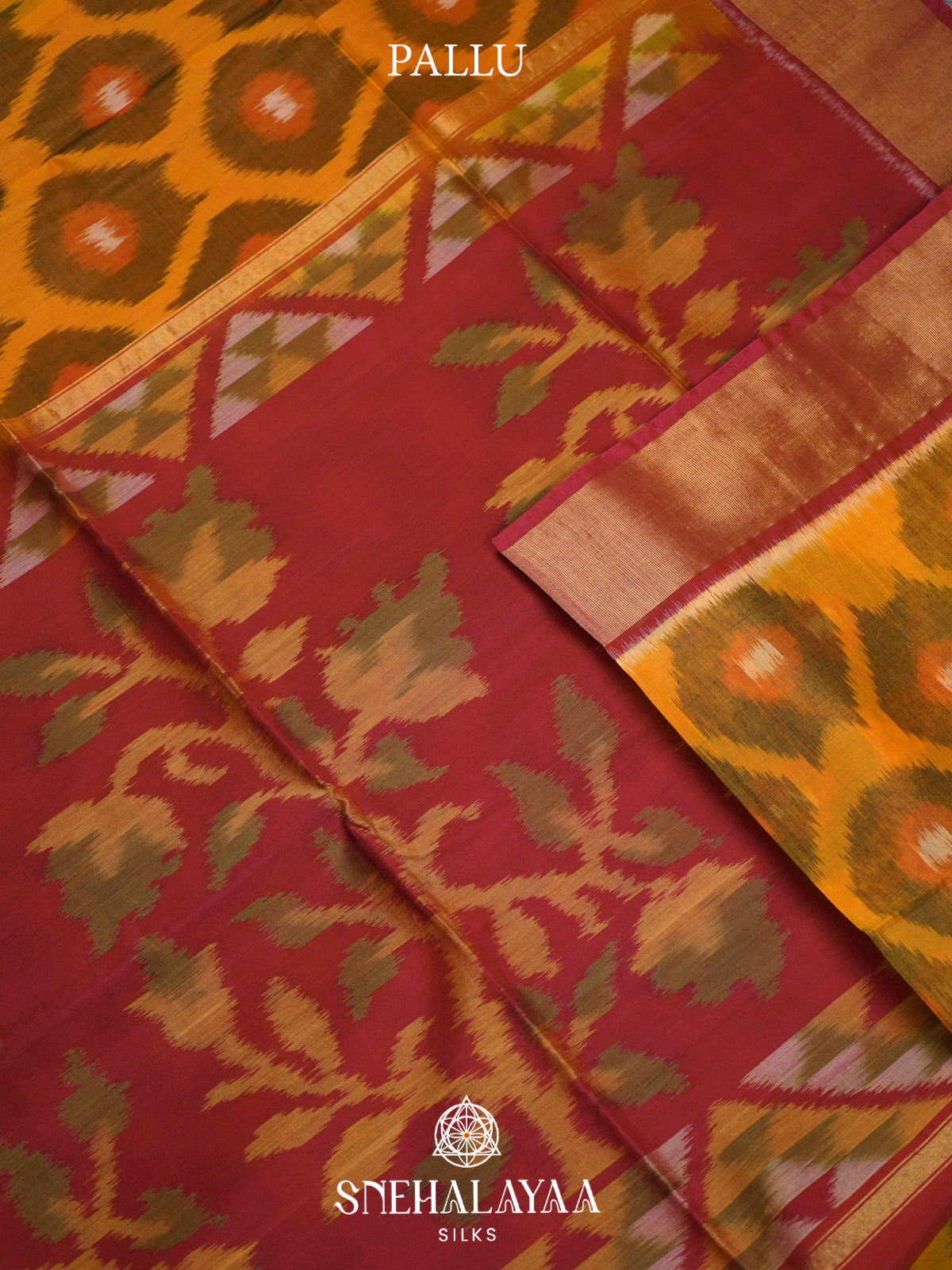 Yellow  Ikkat Silk Cotton Saree