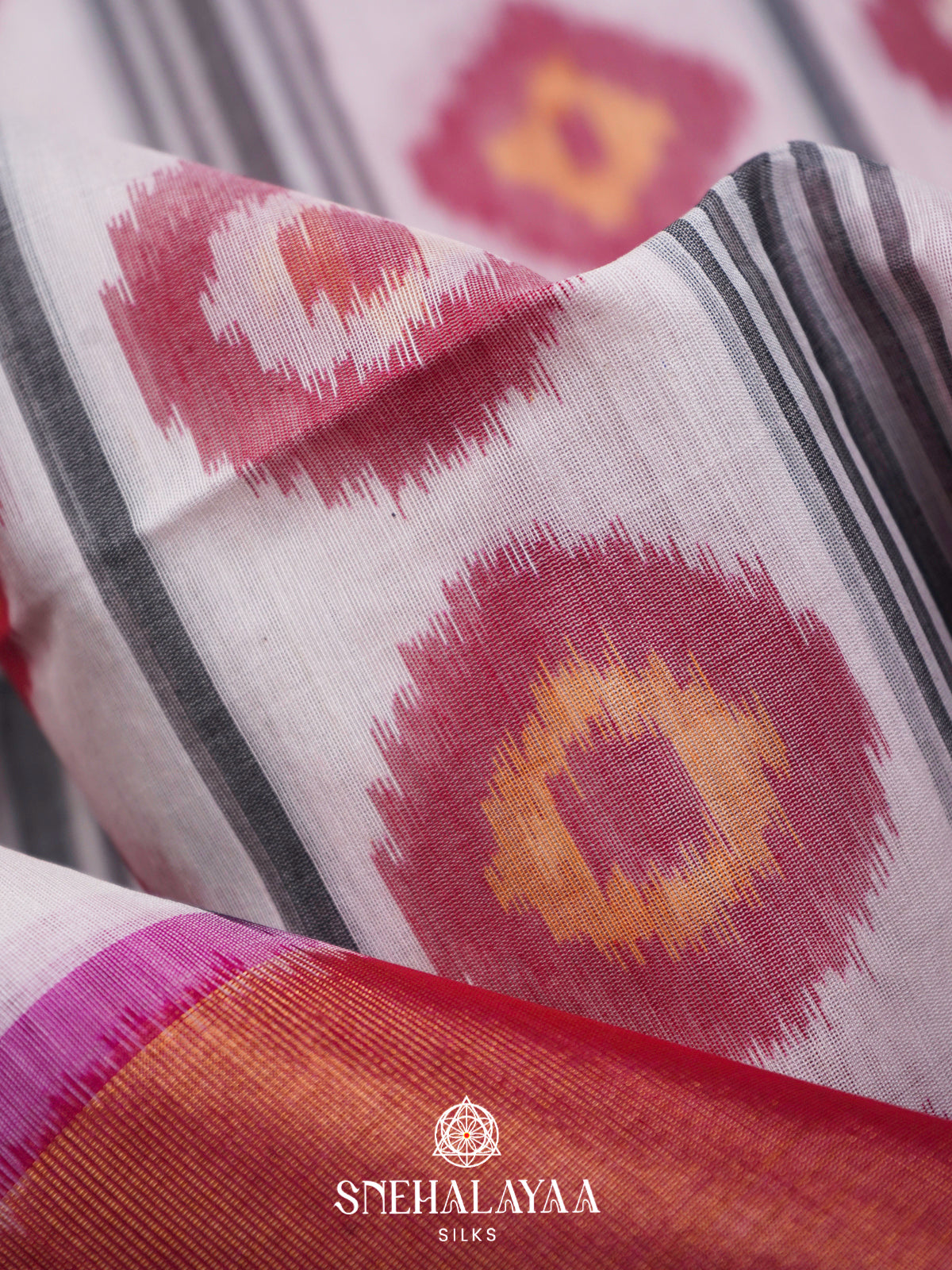 Off White  Ikkat Silk Cotton Saree