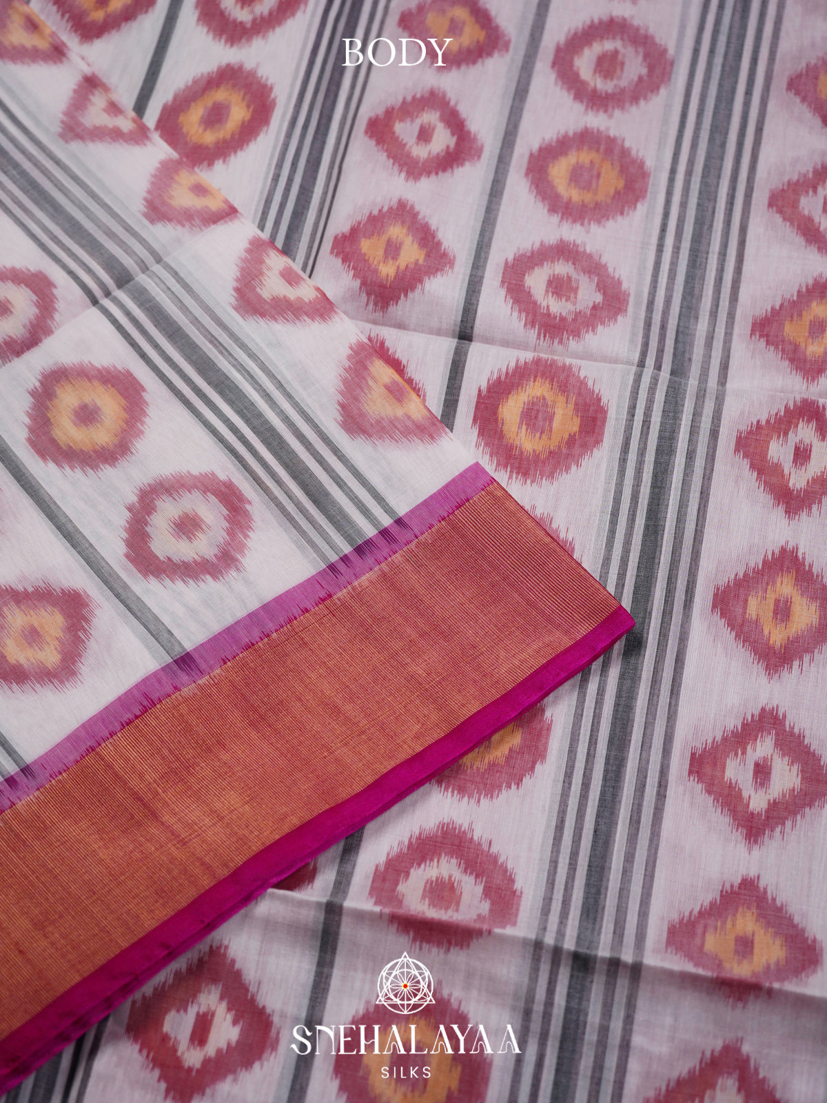 Off White  Ikkat Silk Cotton Saree
