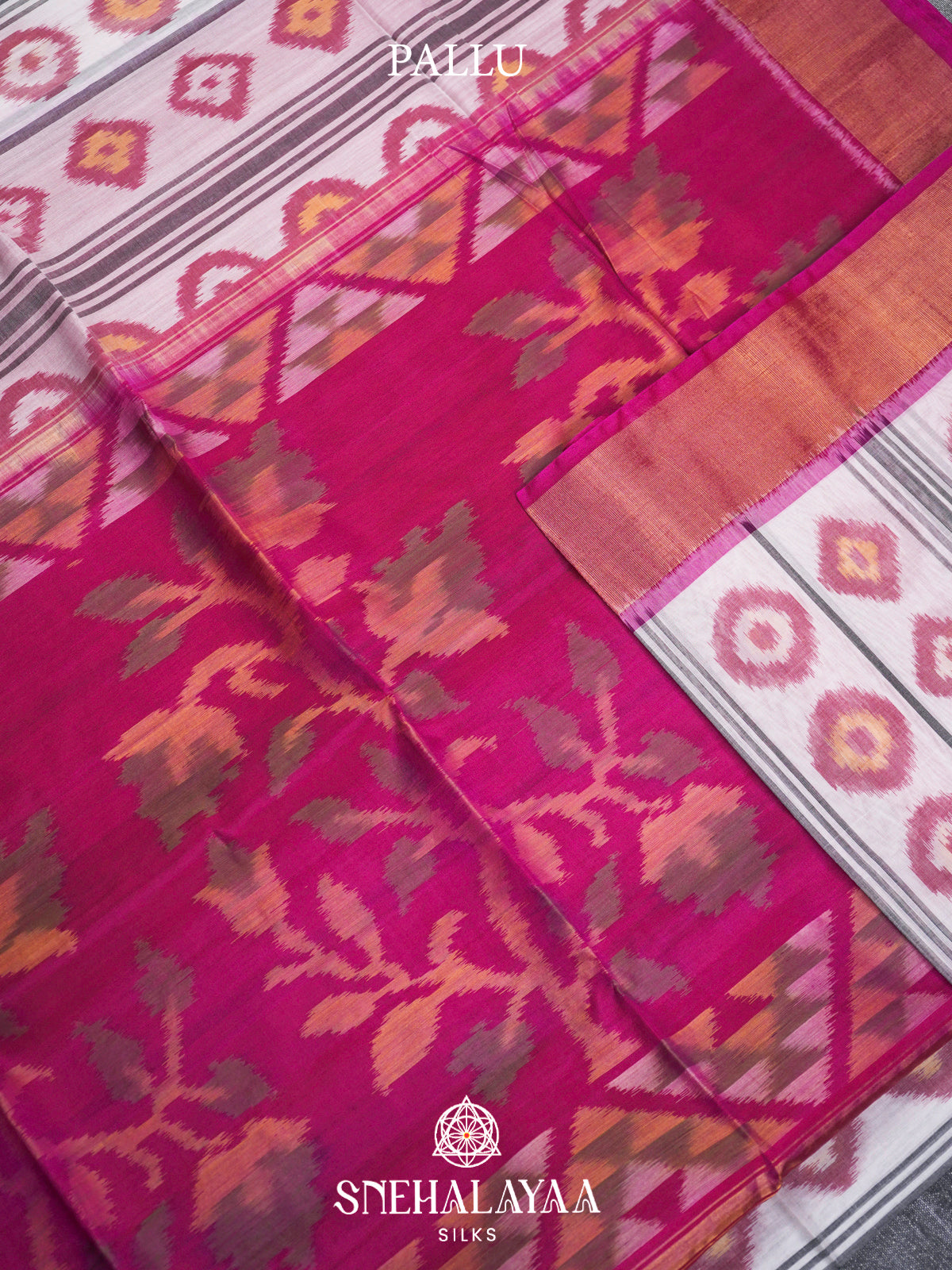 Off White  Ikkat Silk Cotton Saree