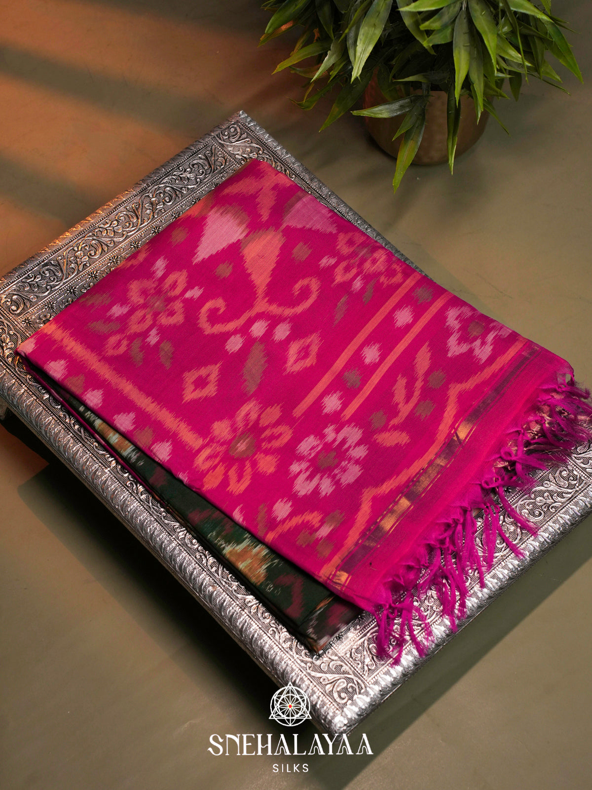 Forest Green  Ikkat Silk Cotton Saree