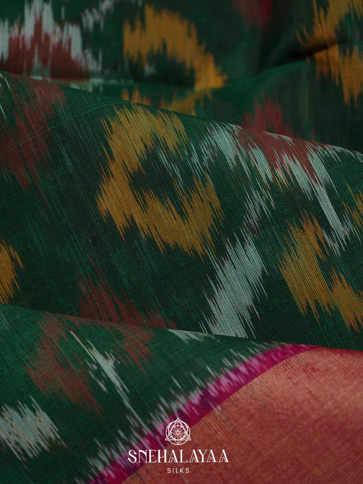 Forest Green  Ikkat Silk Cotton Saree