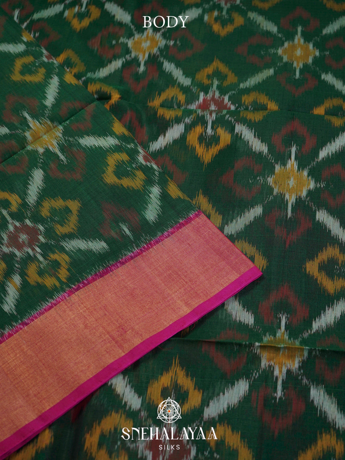 Forest Green  Ikkat Silk Cotton Saree
