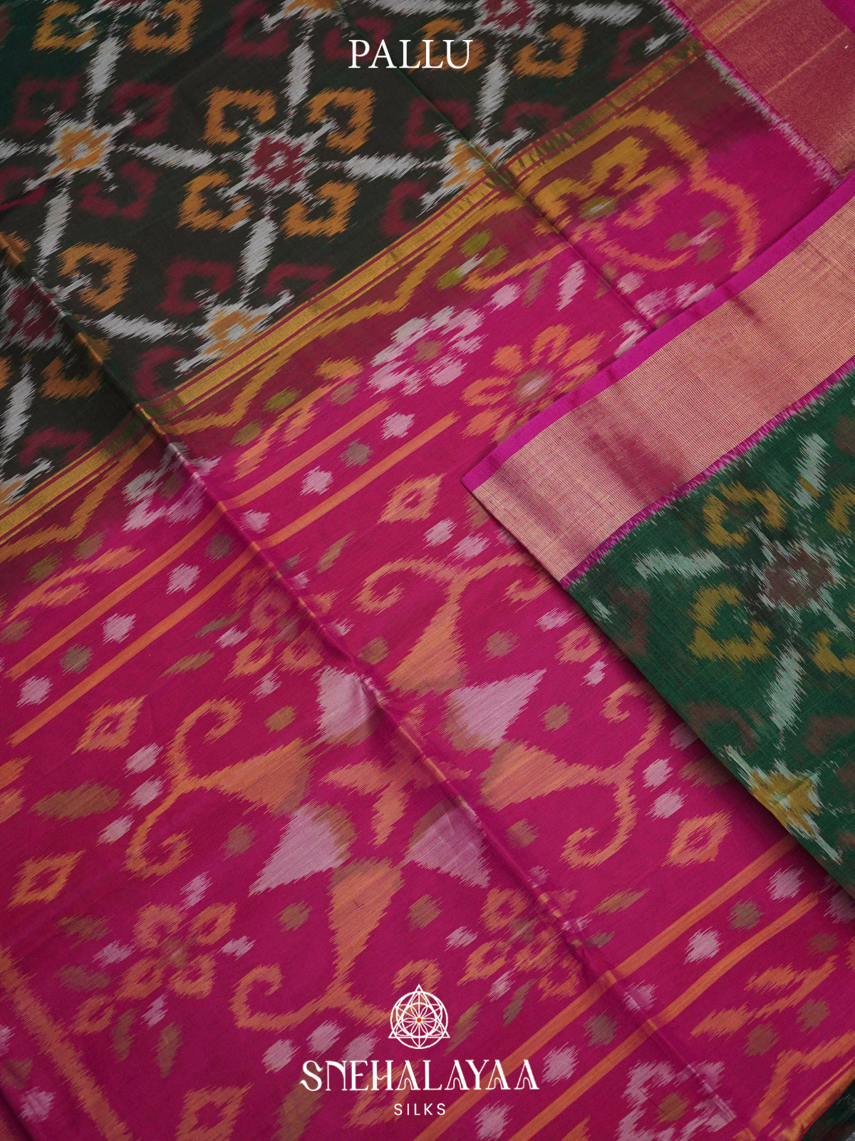 Forest Green  Ikkat Silk Cotton Saree