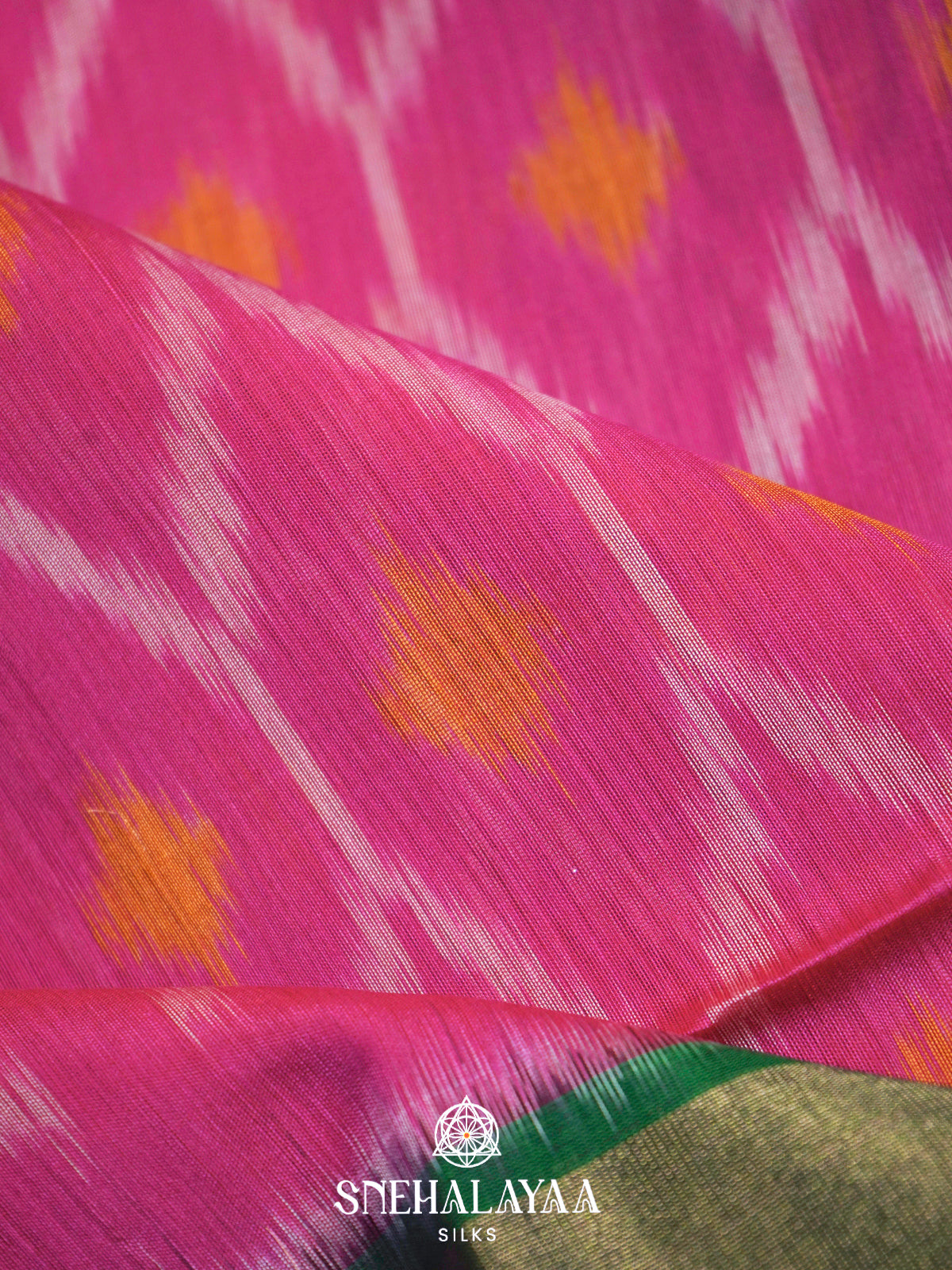 Pink  Ikkat Silk Cotton Saree