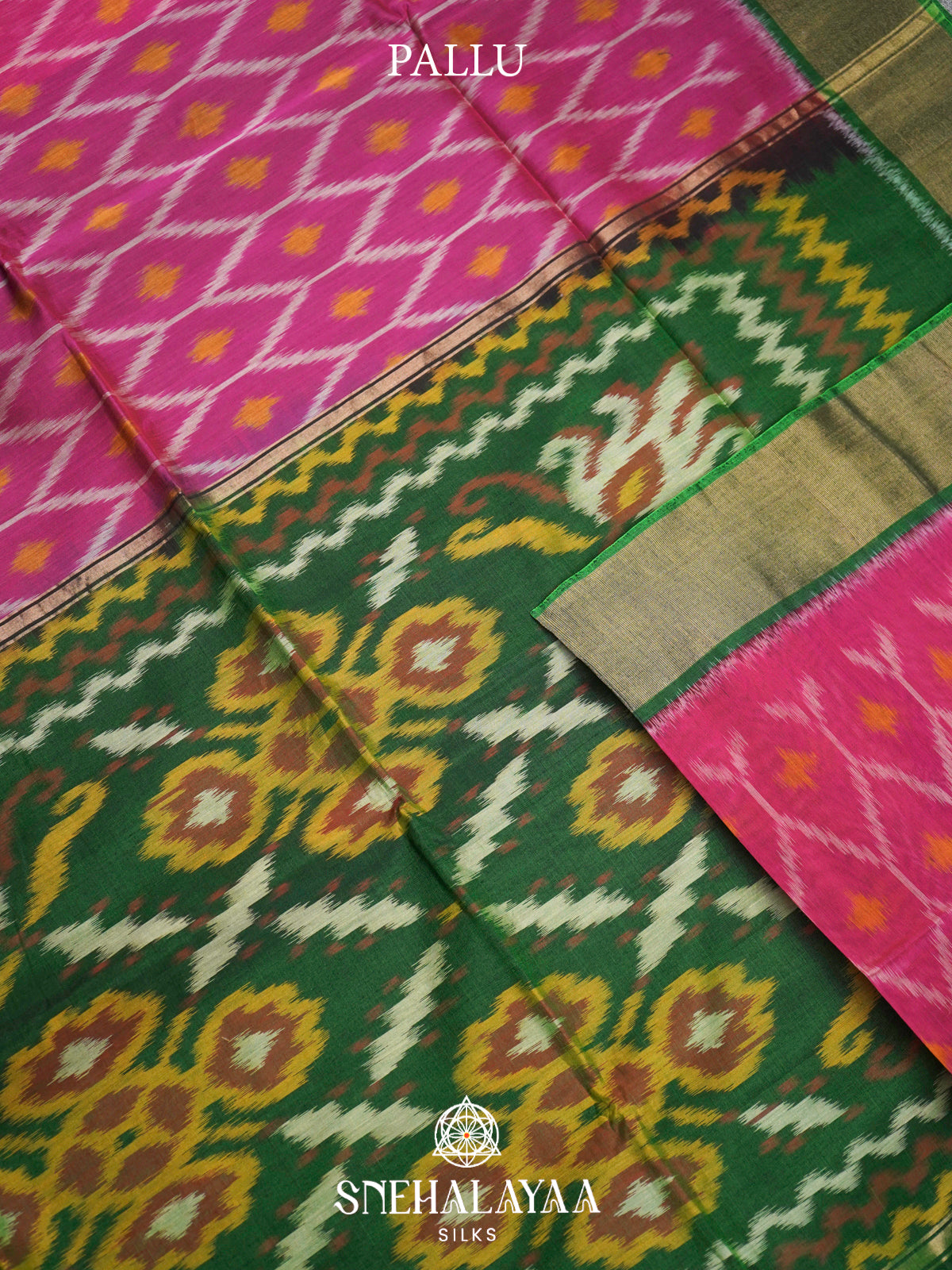 Pink  Ikkat Silk Cotton Saree