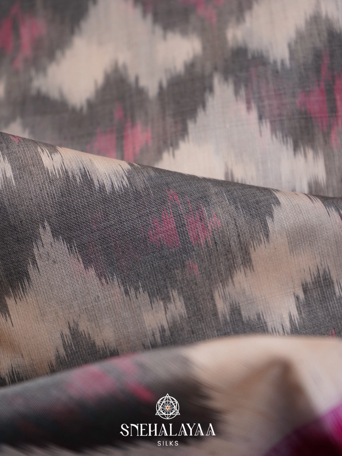 Grey  Ikkat Silk Cotton Saree