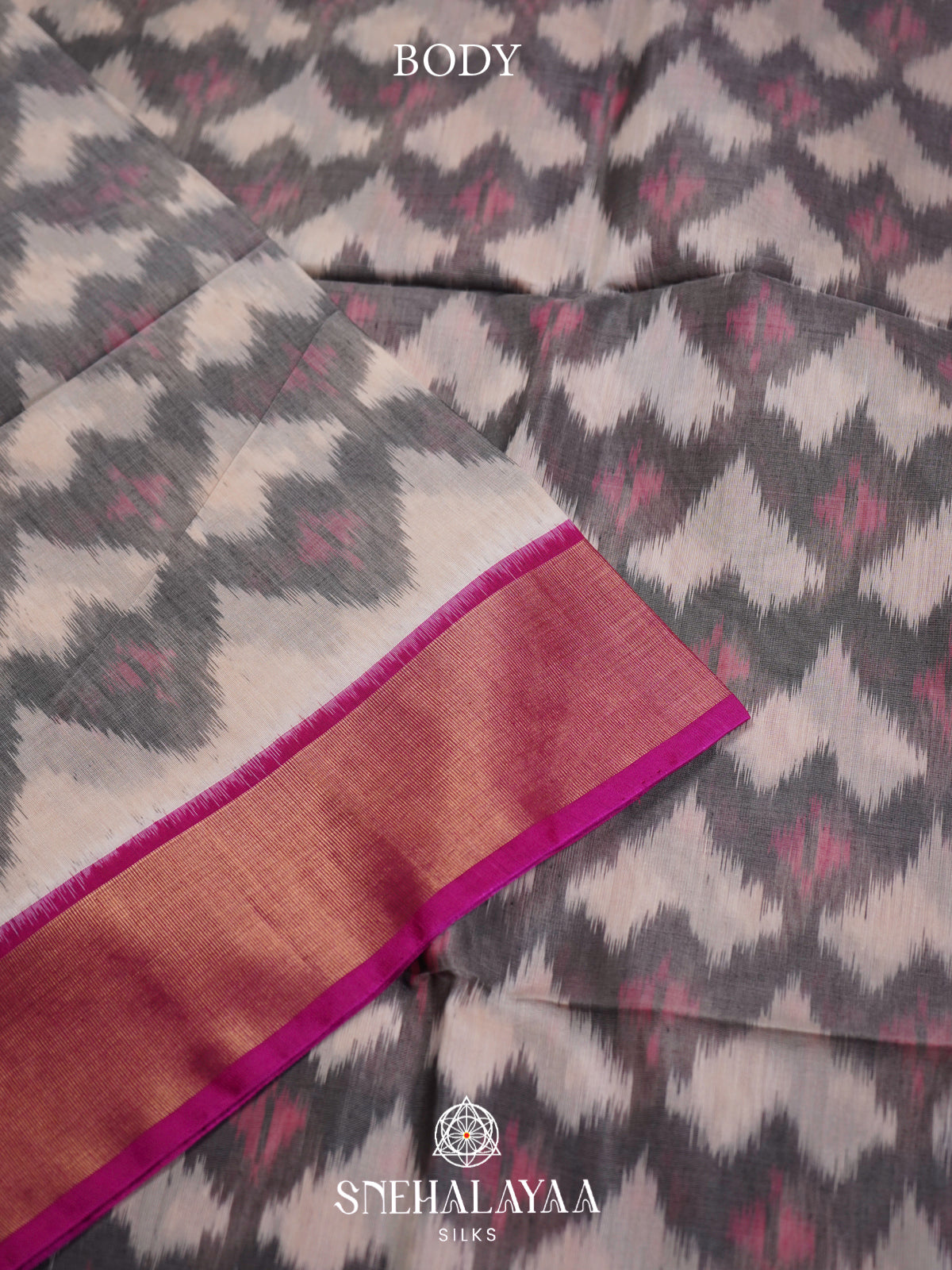 Grey  Ikkat Silk Cotton Saree