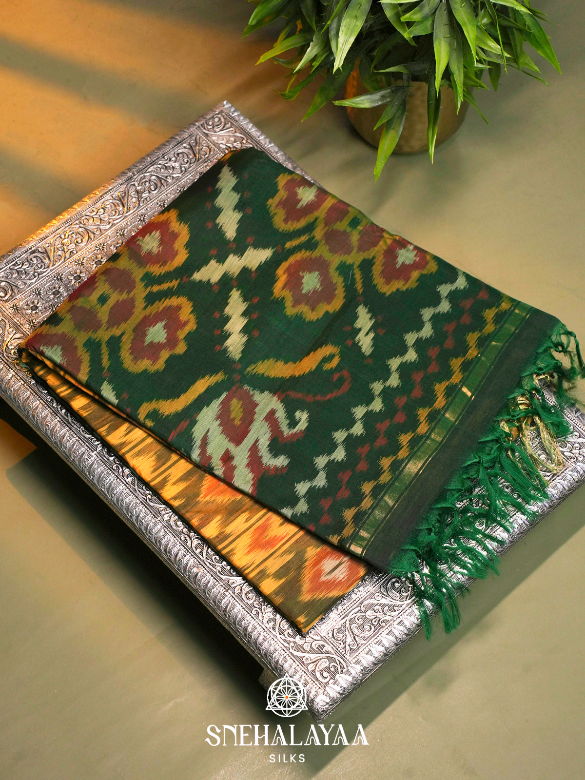 Mango Yellow  Ikkat Silk Cotton Saree