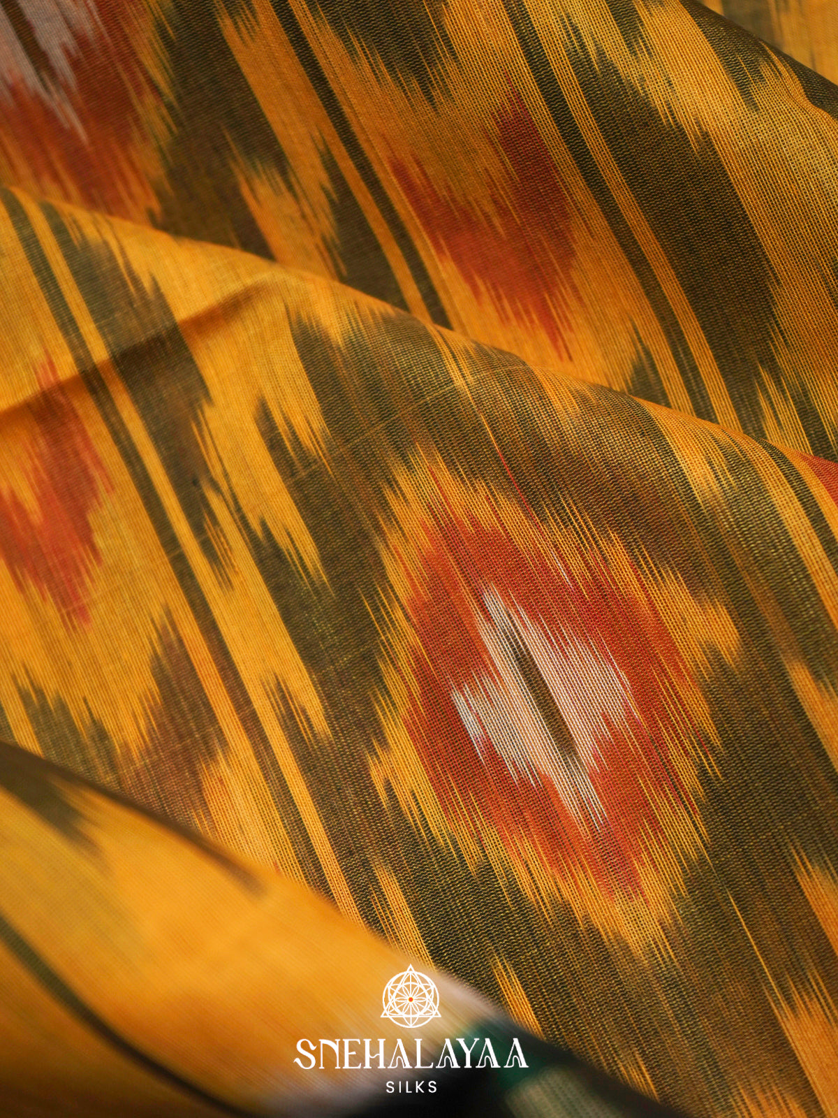 Mango Yellow  Ikkat Silk Cotton Saree