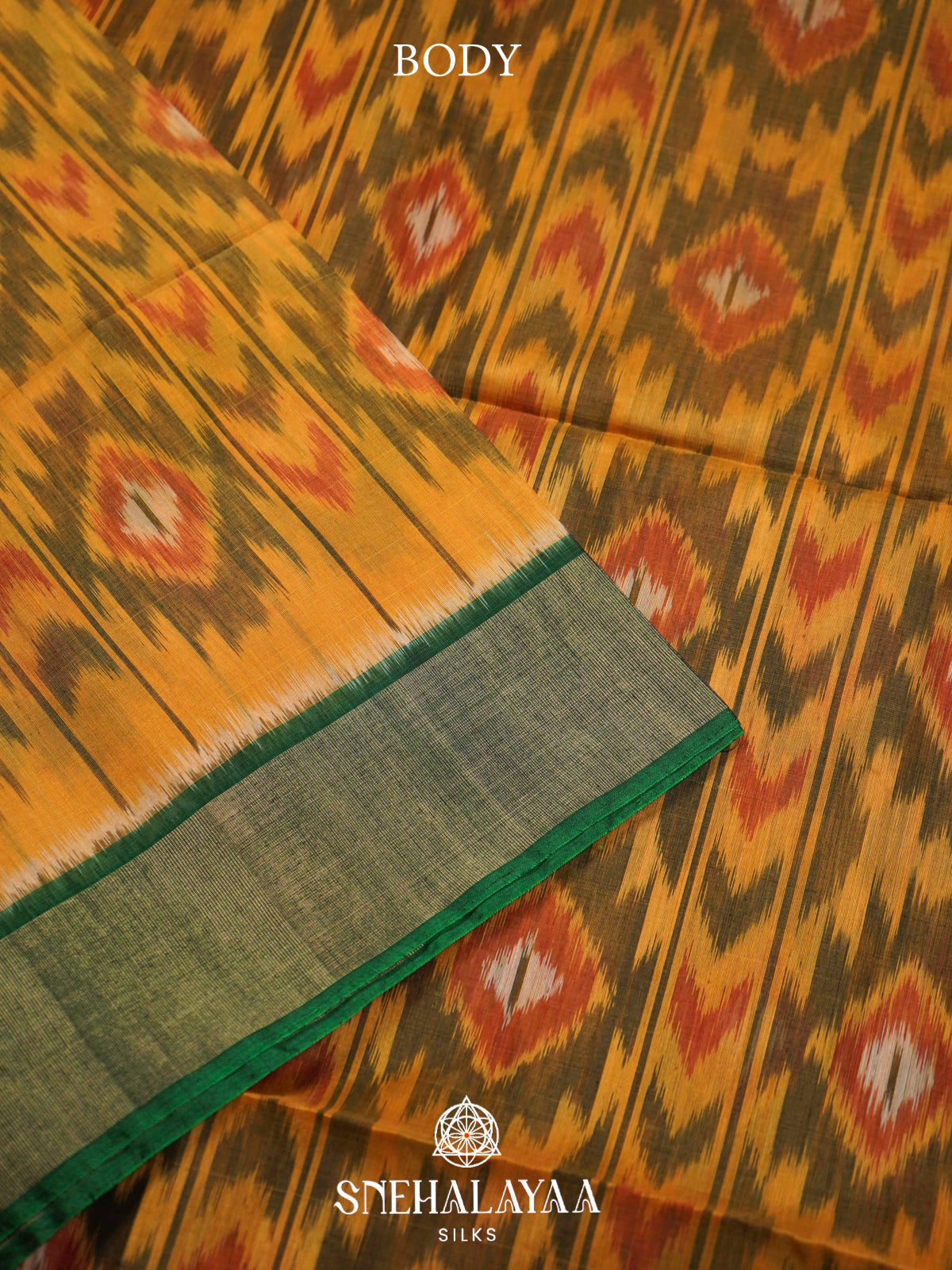 Mango Yellow  Ikkat Silk Cotton Saree