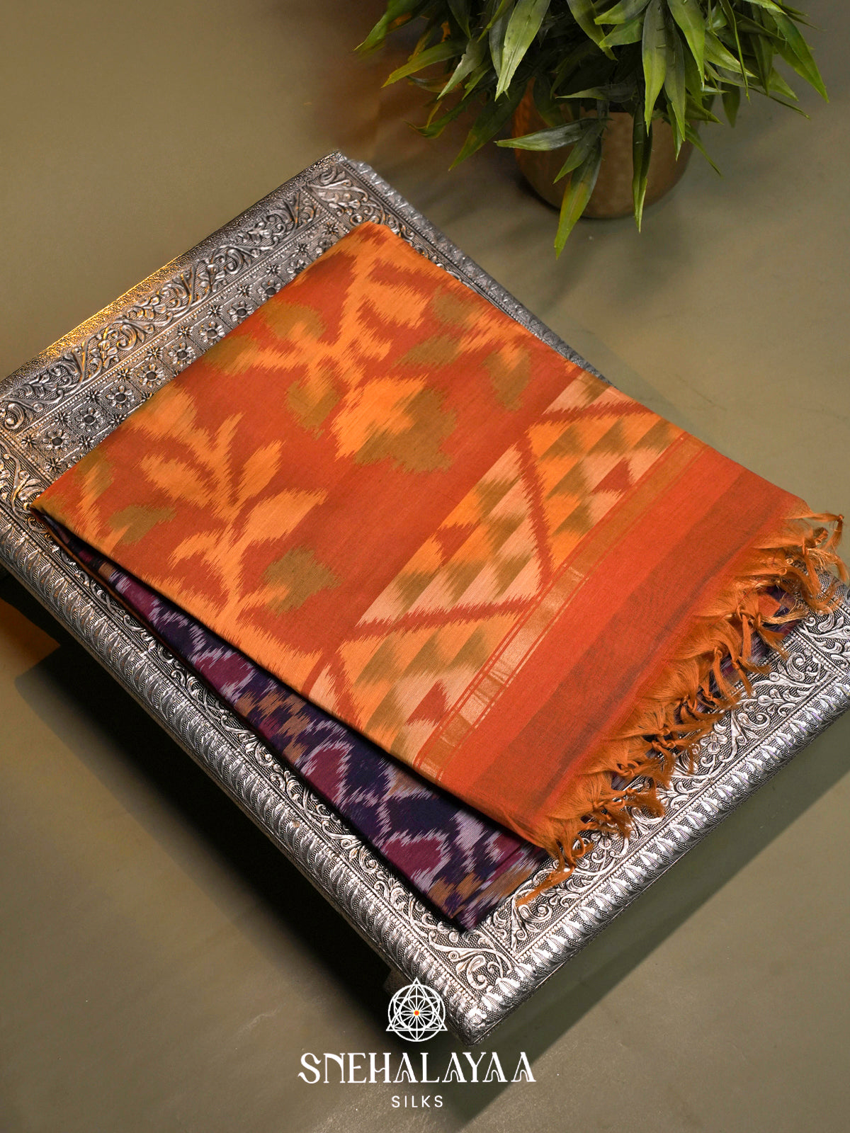 Purple  Ikkat Silk Cotton Saree