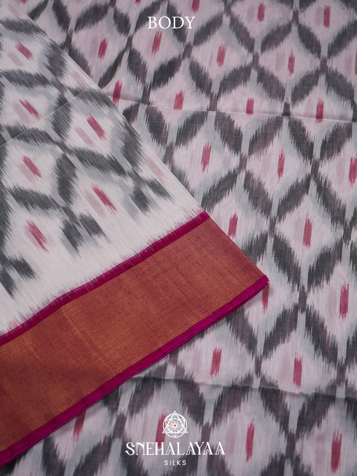 Grey  Ikkat Silk Cotton Saree