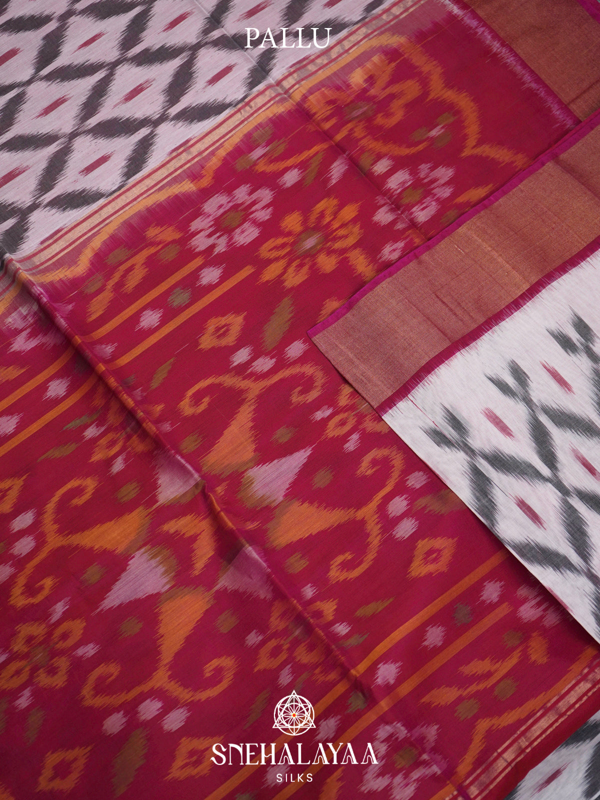 Grey  Ikkat Silk Cotton Saree