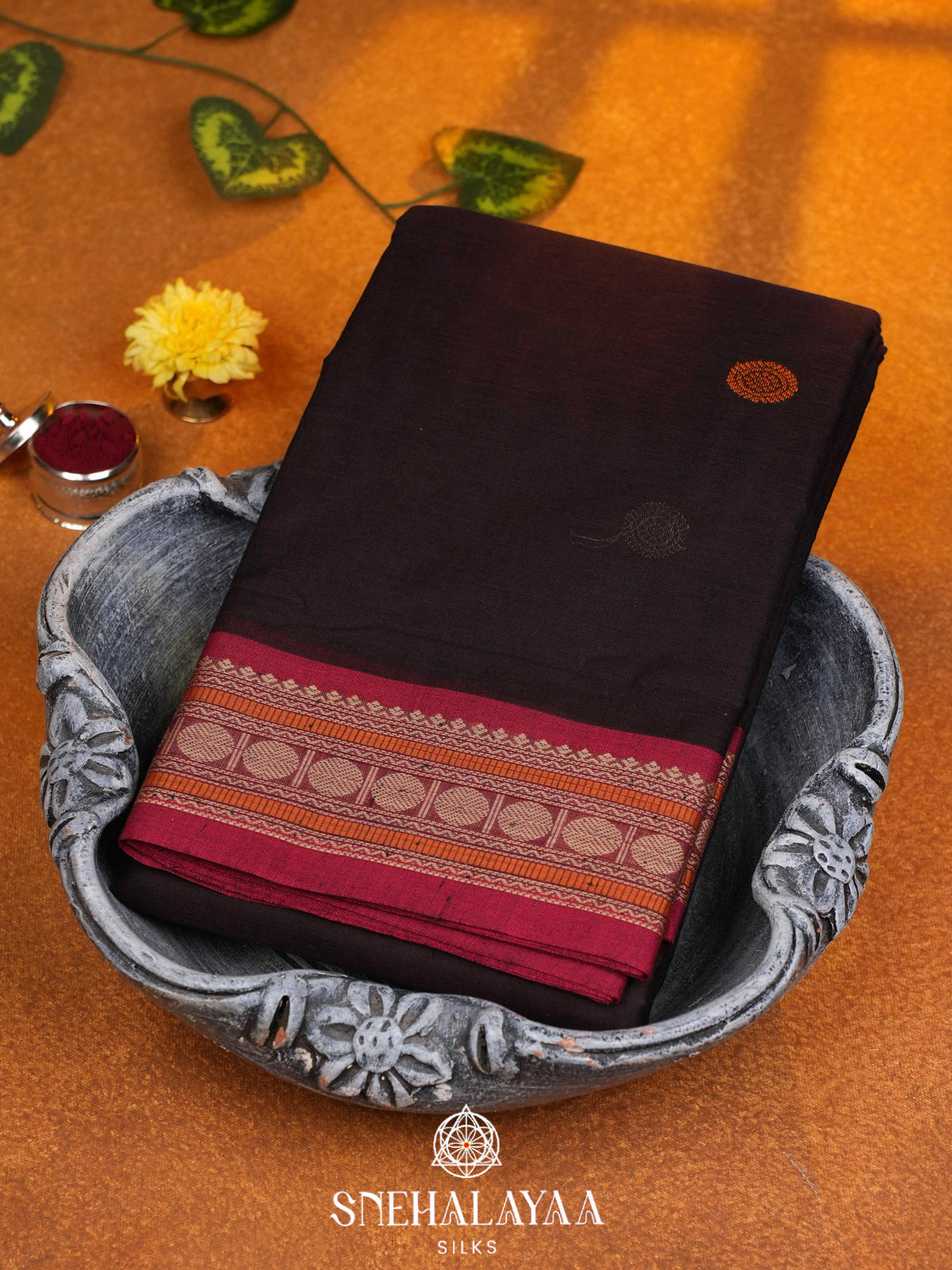 Chocolate Brown  Kanchi Cotton Saree
