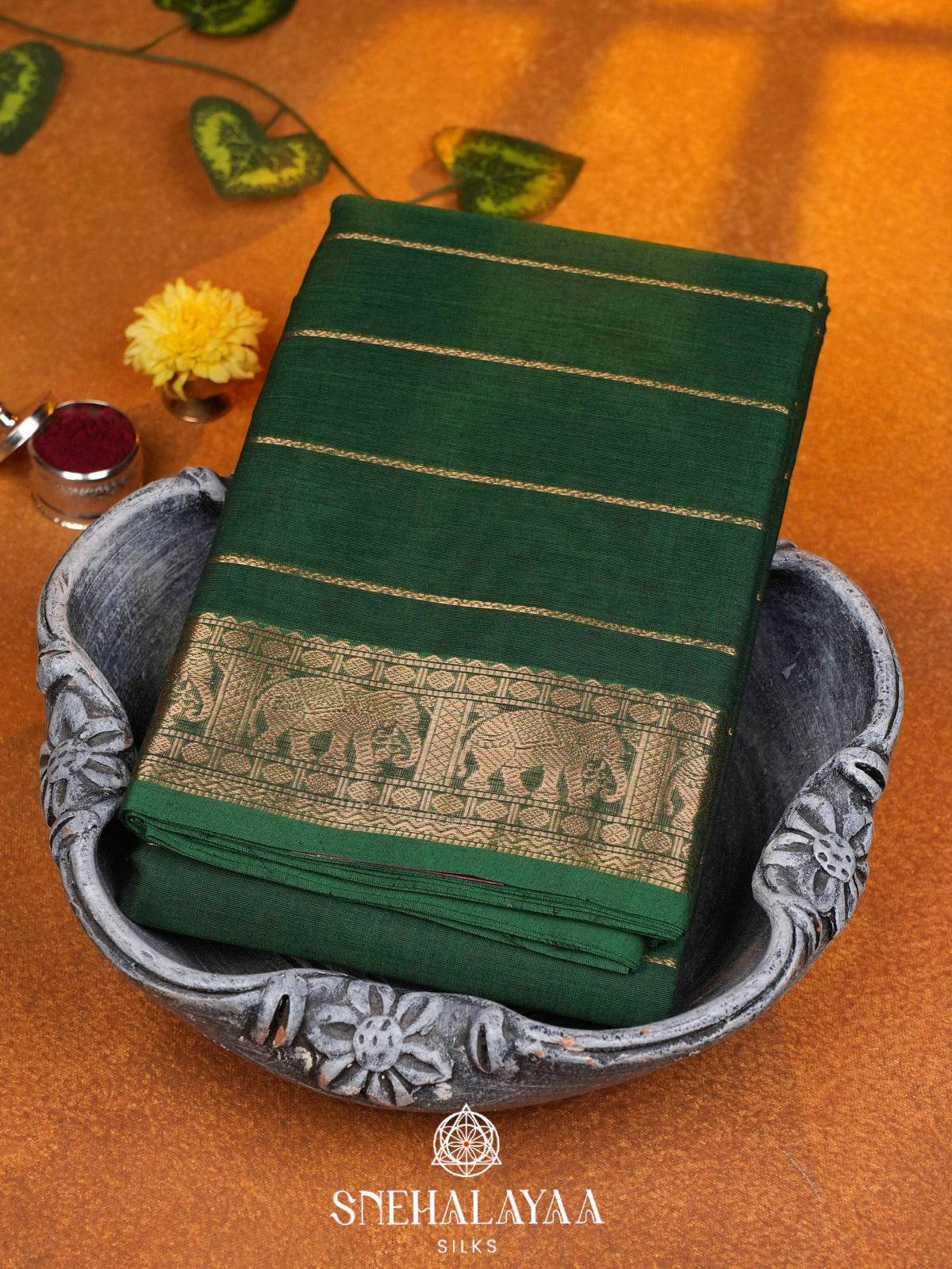 Bottle Green  Kanchi Cotton Saree