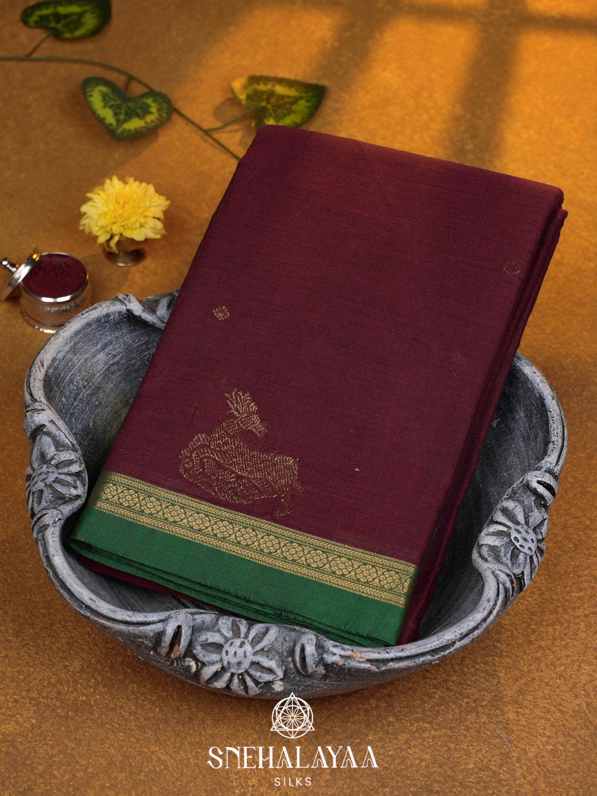 Wine  Kanchi Cotton Saree