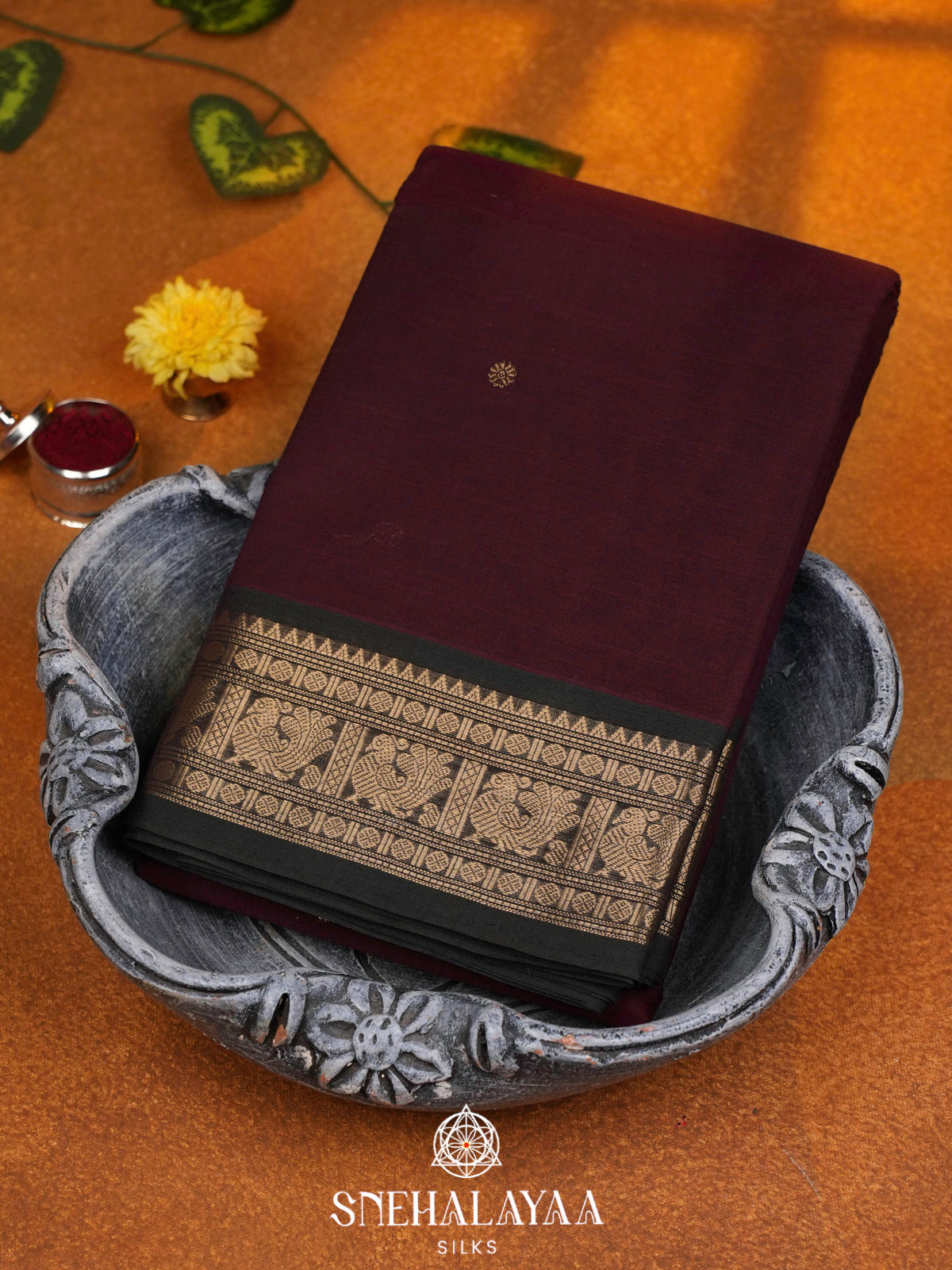 Wine  Kanchi Cotton Saree