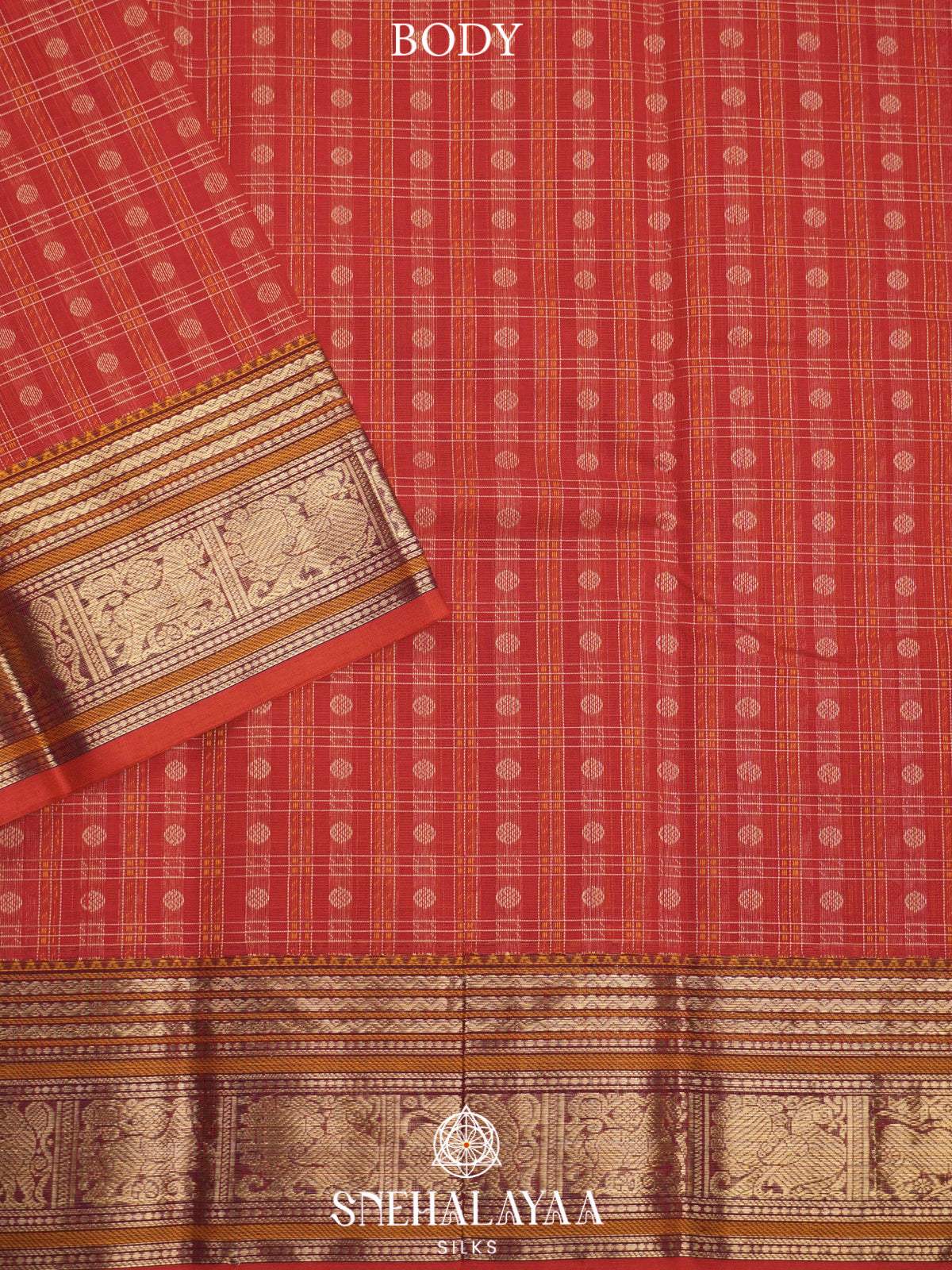 Coral Red  Kanchi Cotton Saree