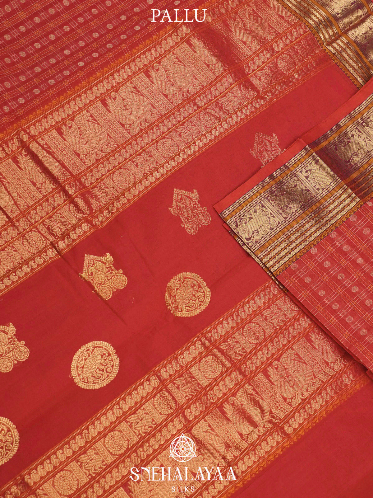 Coral Red  Kanchi Cotton Saree
