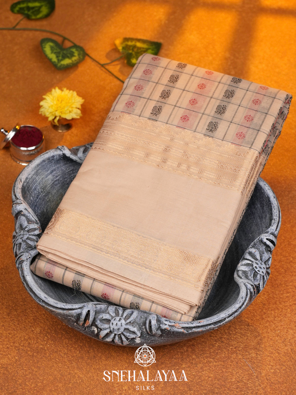 Cream  Kanchi Cotton Saree