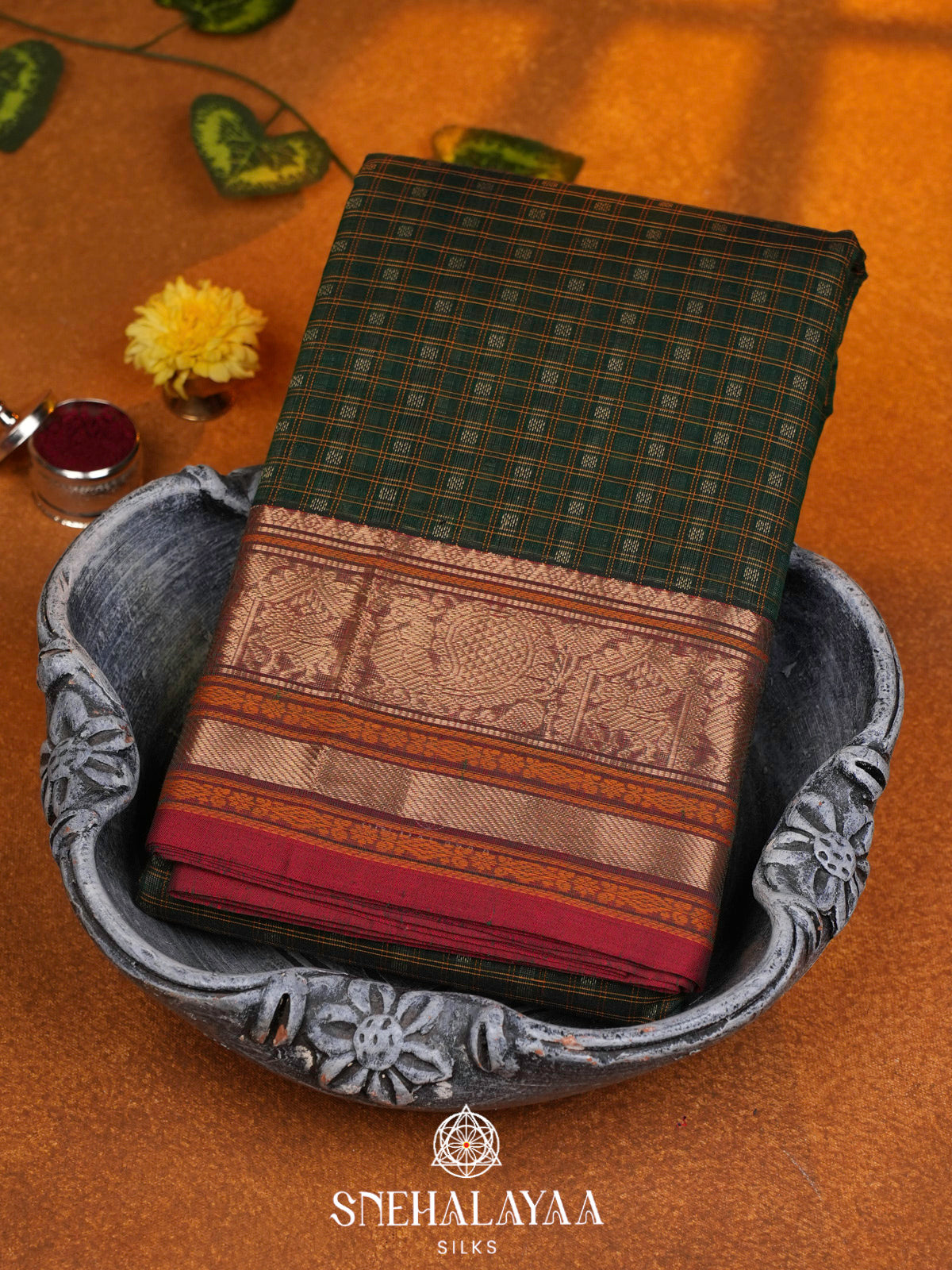 Bottle Green  Kanchi Cotton Saree