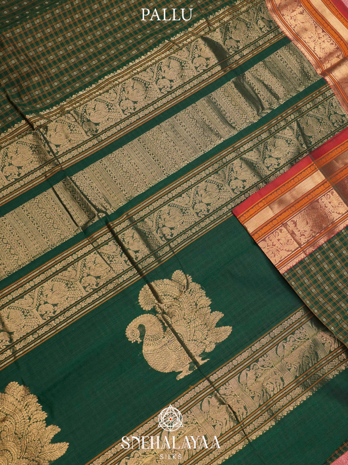 Bottle Green  Kanchi Cotton Saree