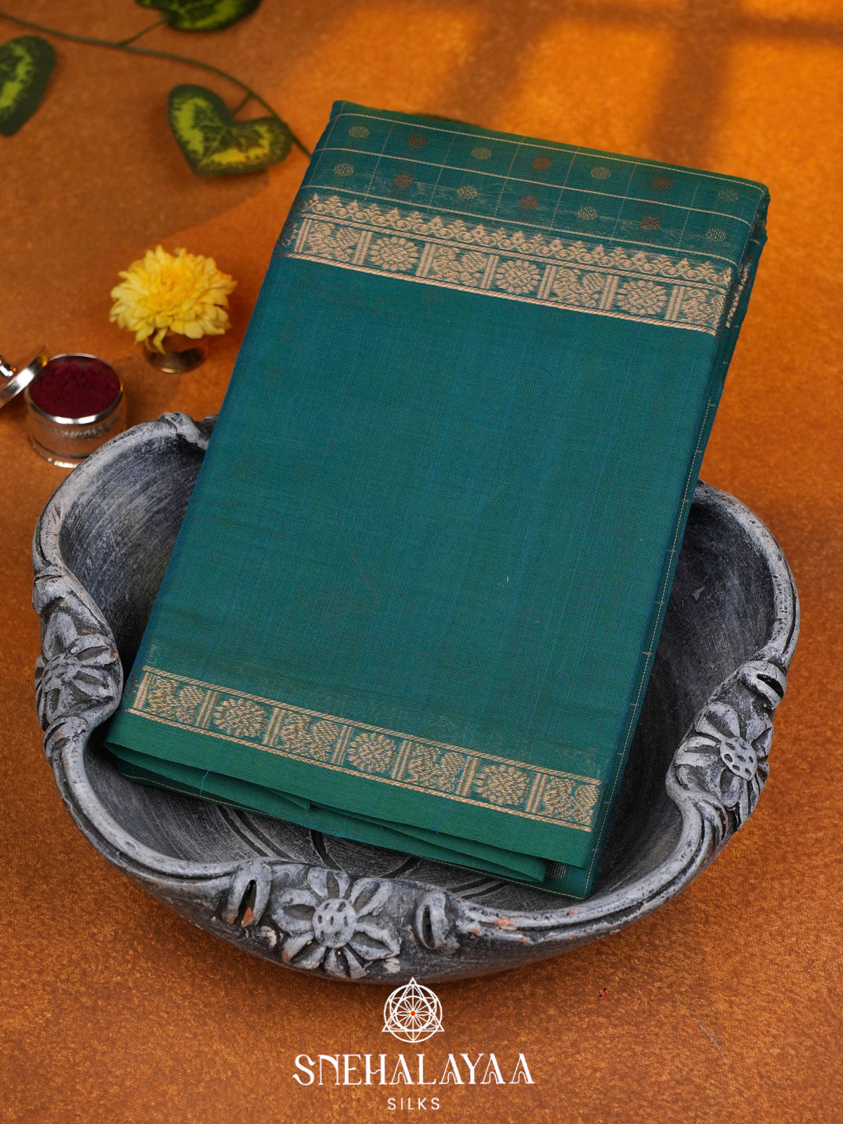 Teal Blue  Kanchi Cotton Saree