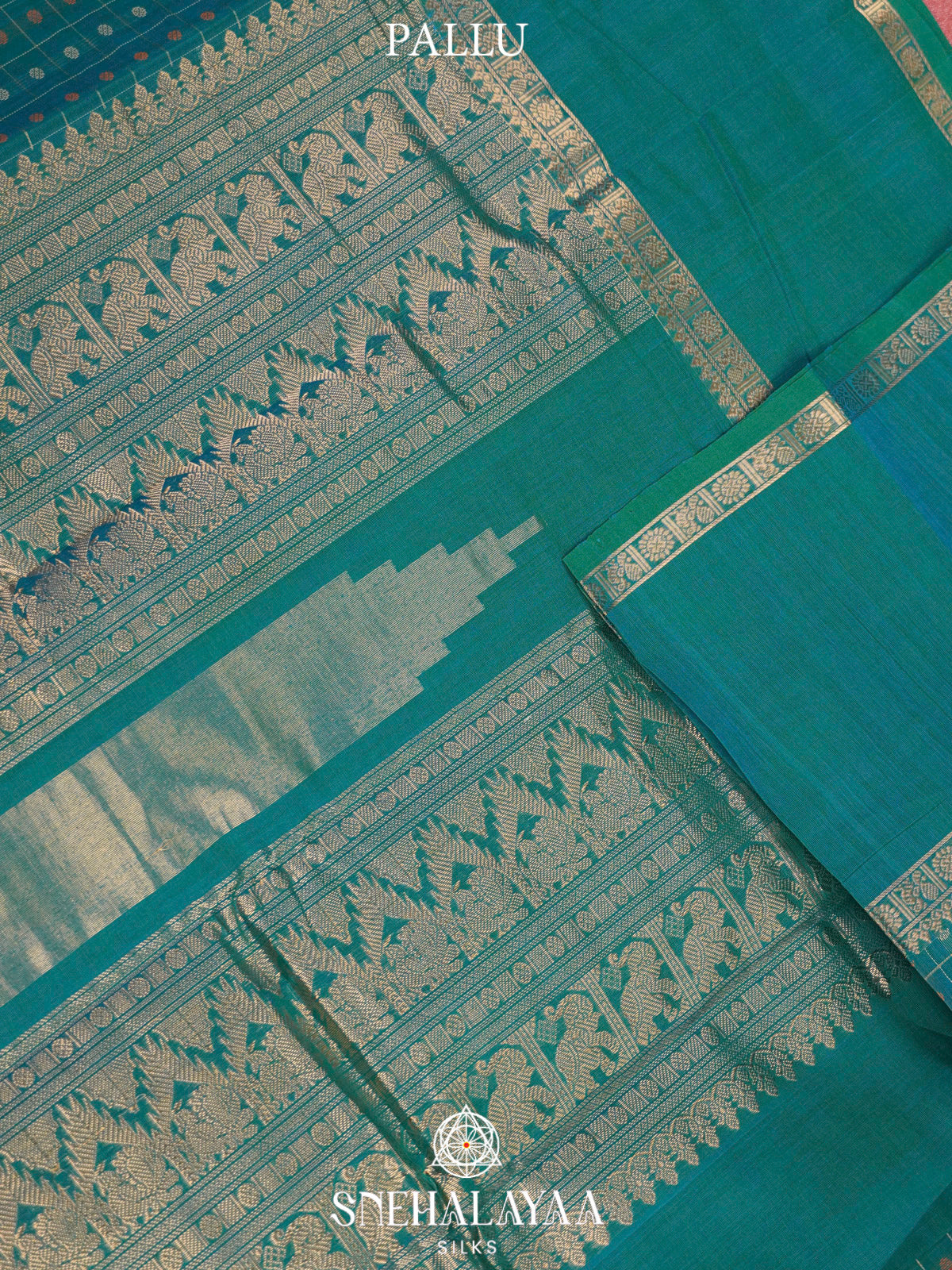 Teal Blue  Kanchi Cotton Saree
