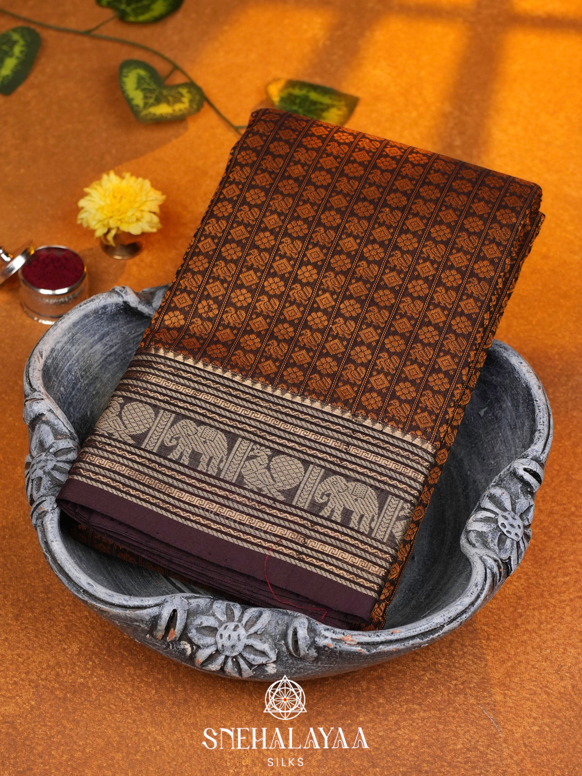 Brown  Kanchi Cotton Saree