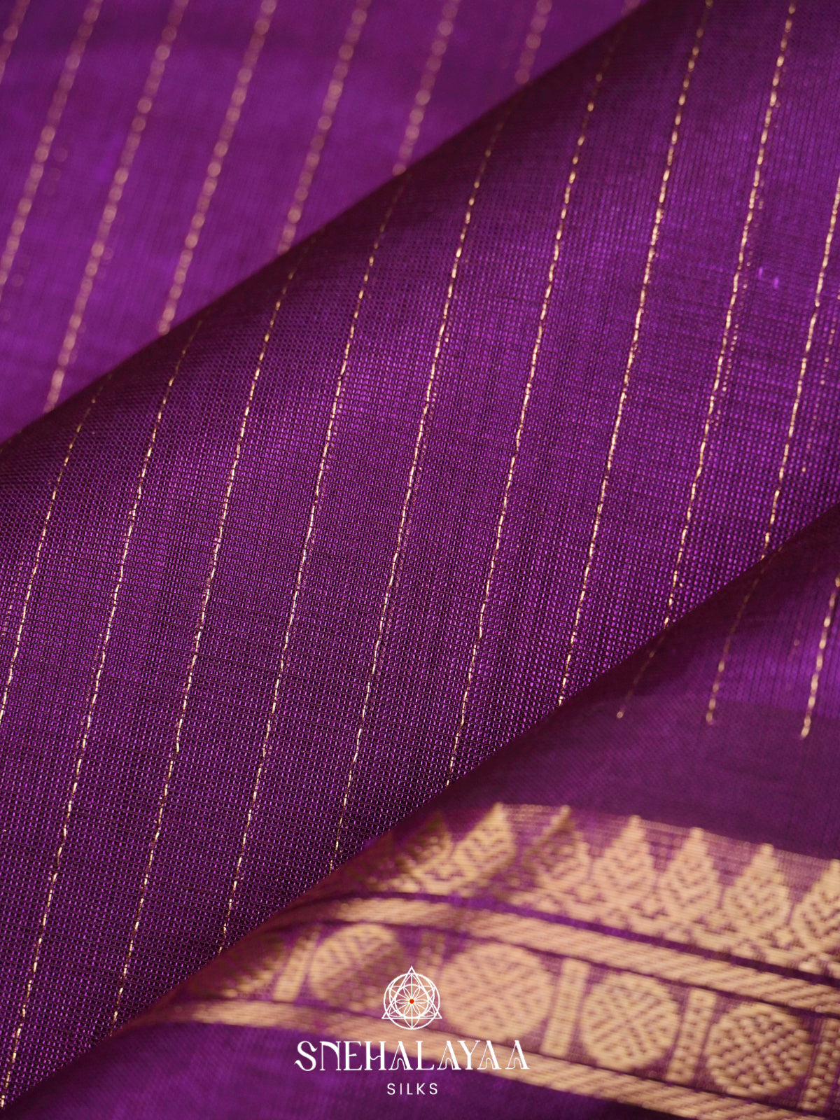 Purple Kanchi Silk Cotton Saree with Zari Strips