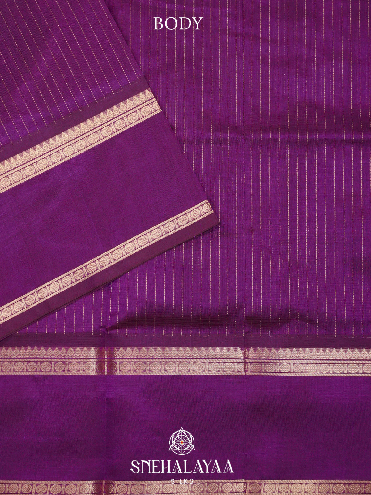 Purple Kanchi Silk Cotton Saree with Zari Strips