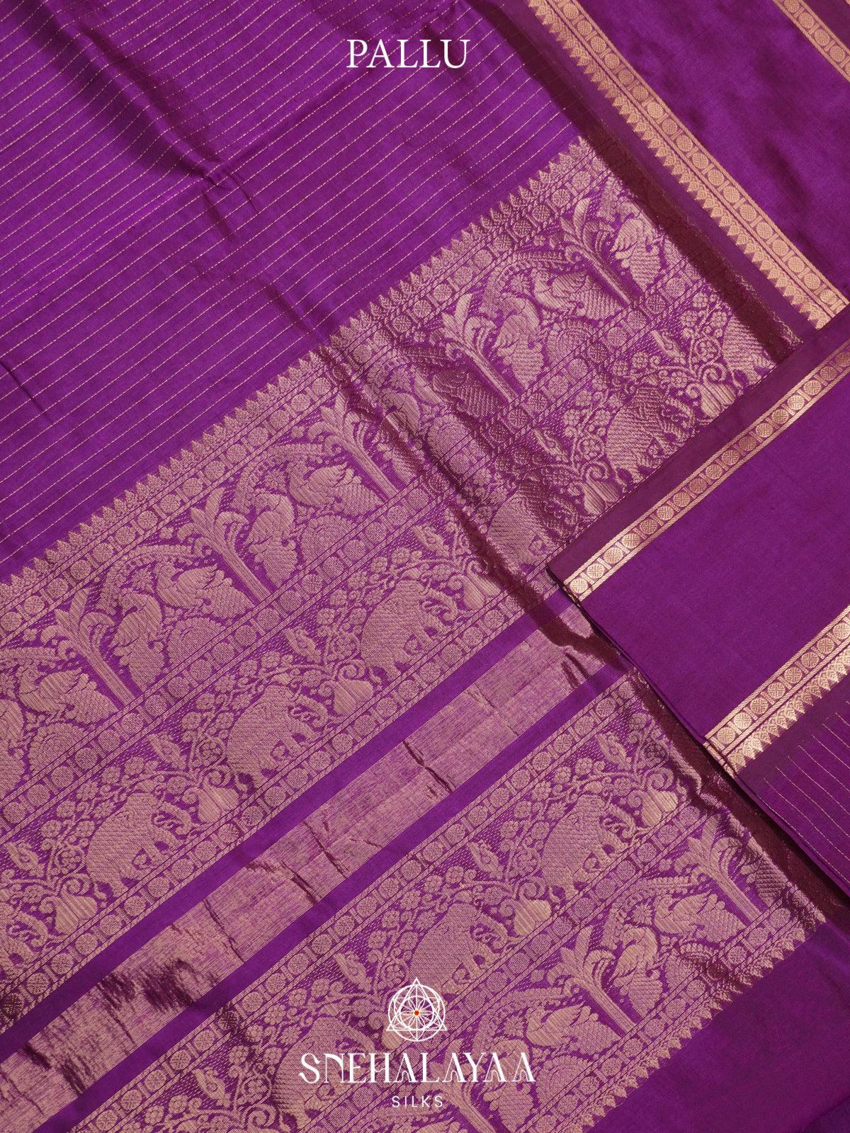 Purple Kanchi Silk Cotton Saree with Zari Strips