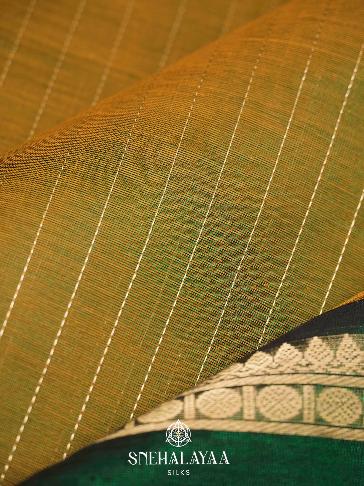 Mustard Yellow Kanchi Silk Cotton Saree with Zari Strips