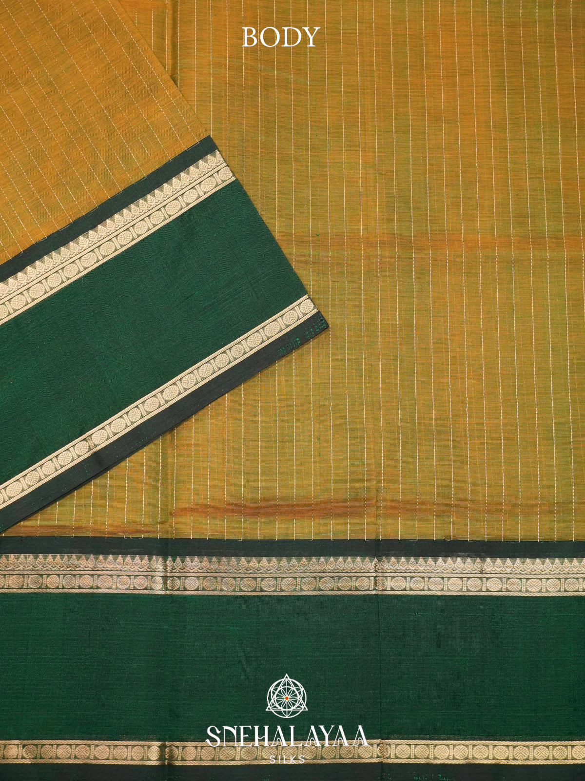 Mustard Yellow Kanchi Silk Cotton Saree with Zari Strips
