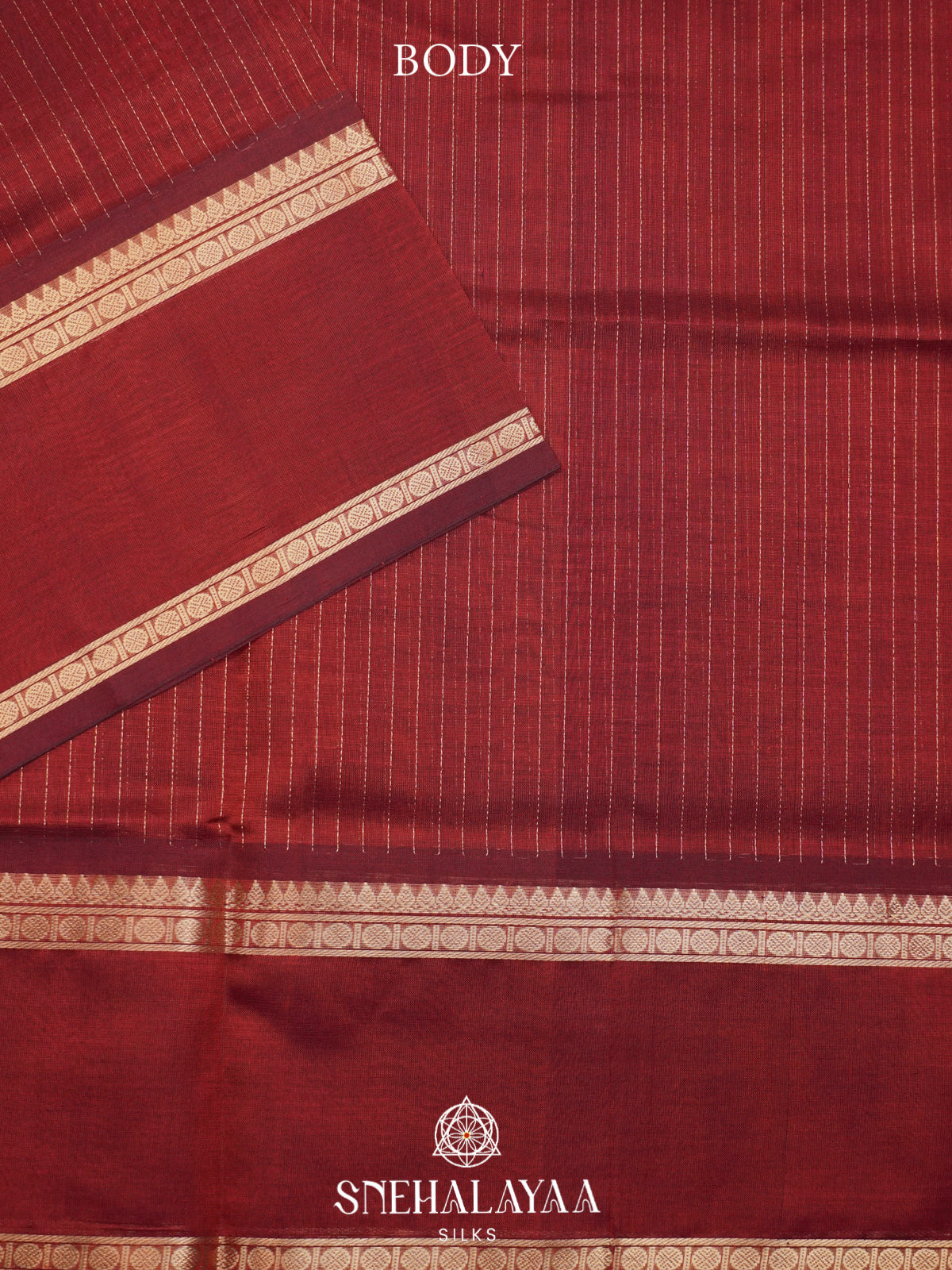 Maroon Kanchi Silk Cotton Saree with Zari Strips