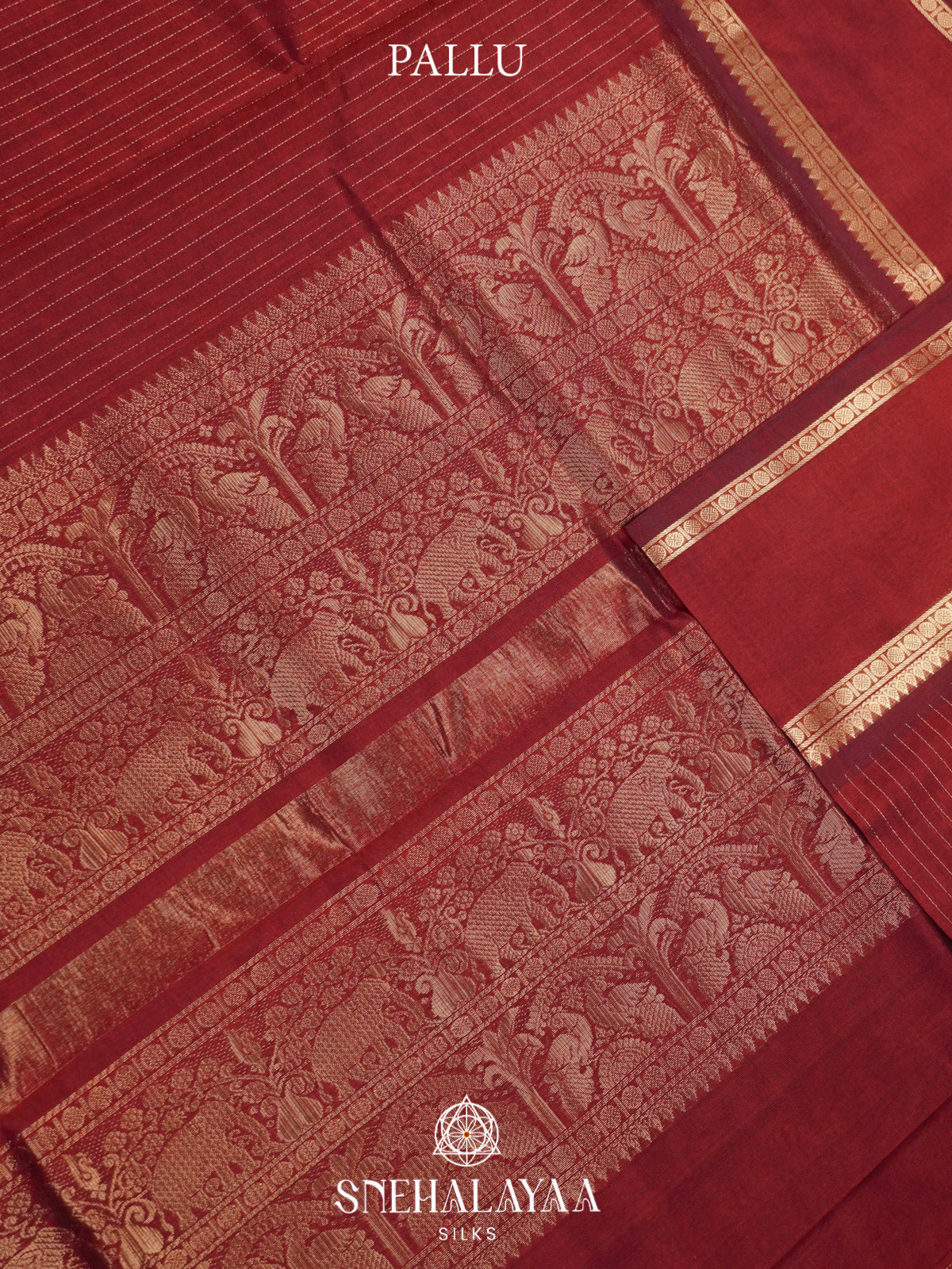 Maroon Kanchi Silk Cotton Saree with Zari Strips
