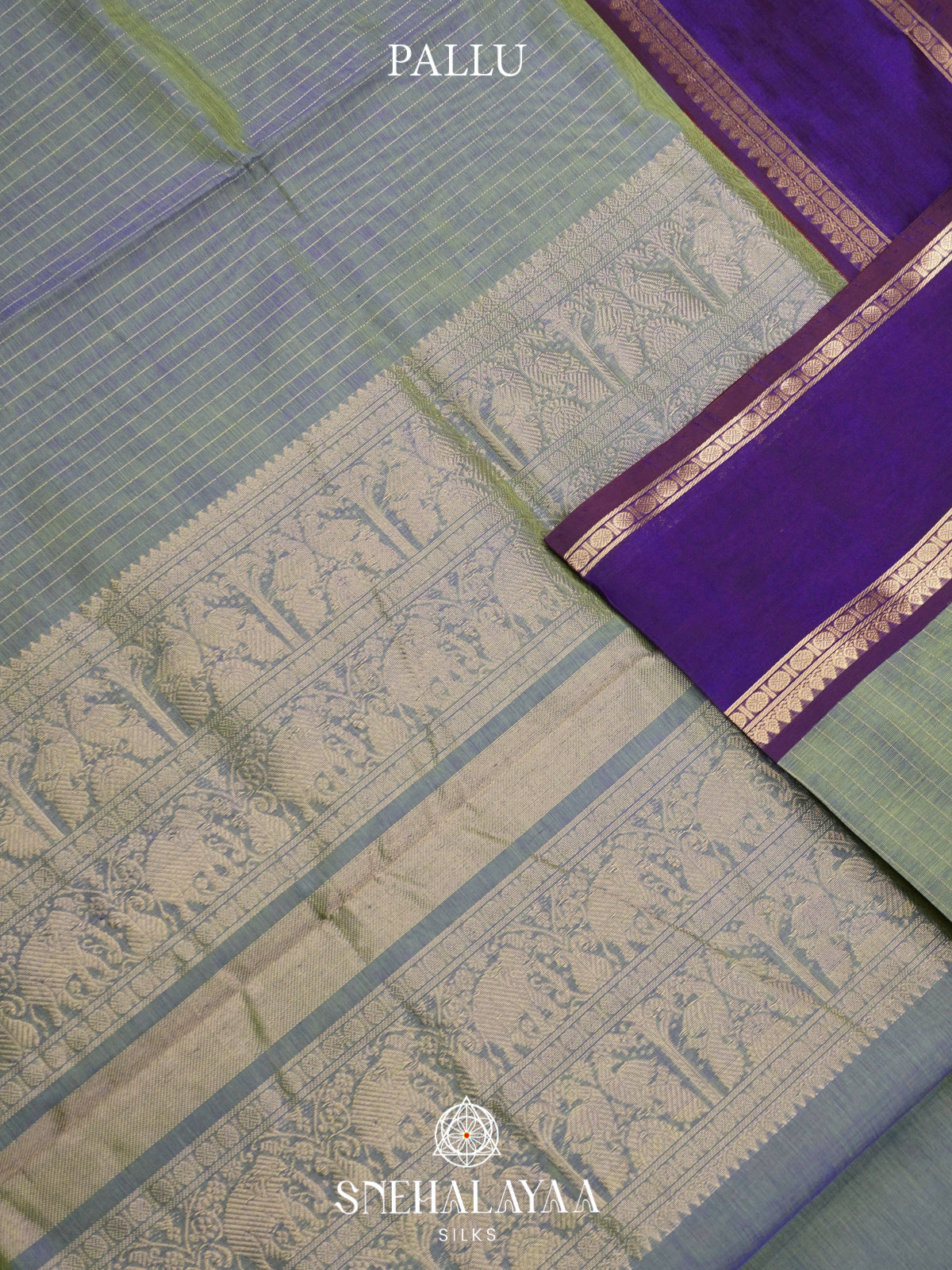 Grey Kanchi Silk Cotton Saree with Zari Strips