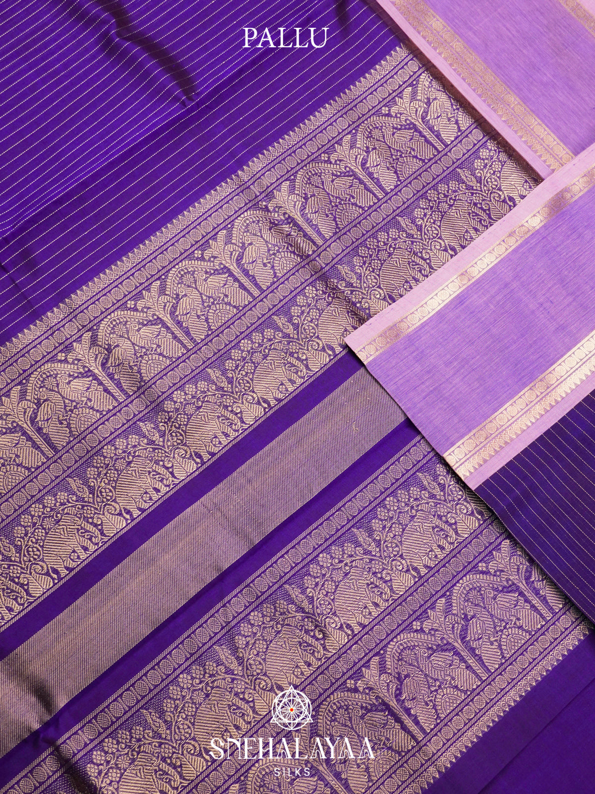 Purple Kanchi Silk Cotton Saree with Zari Strips