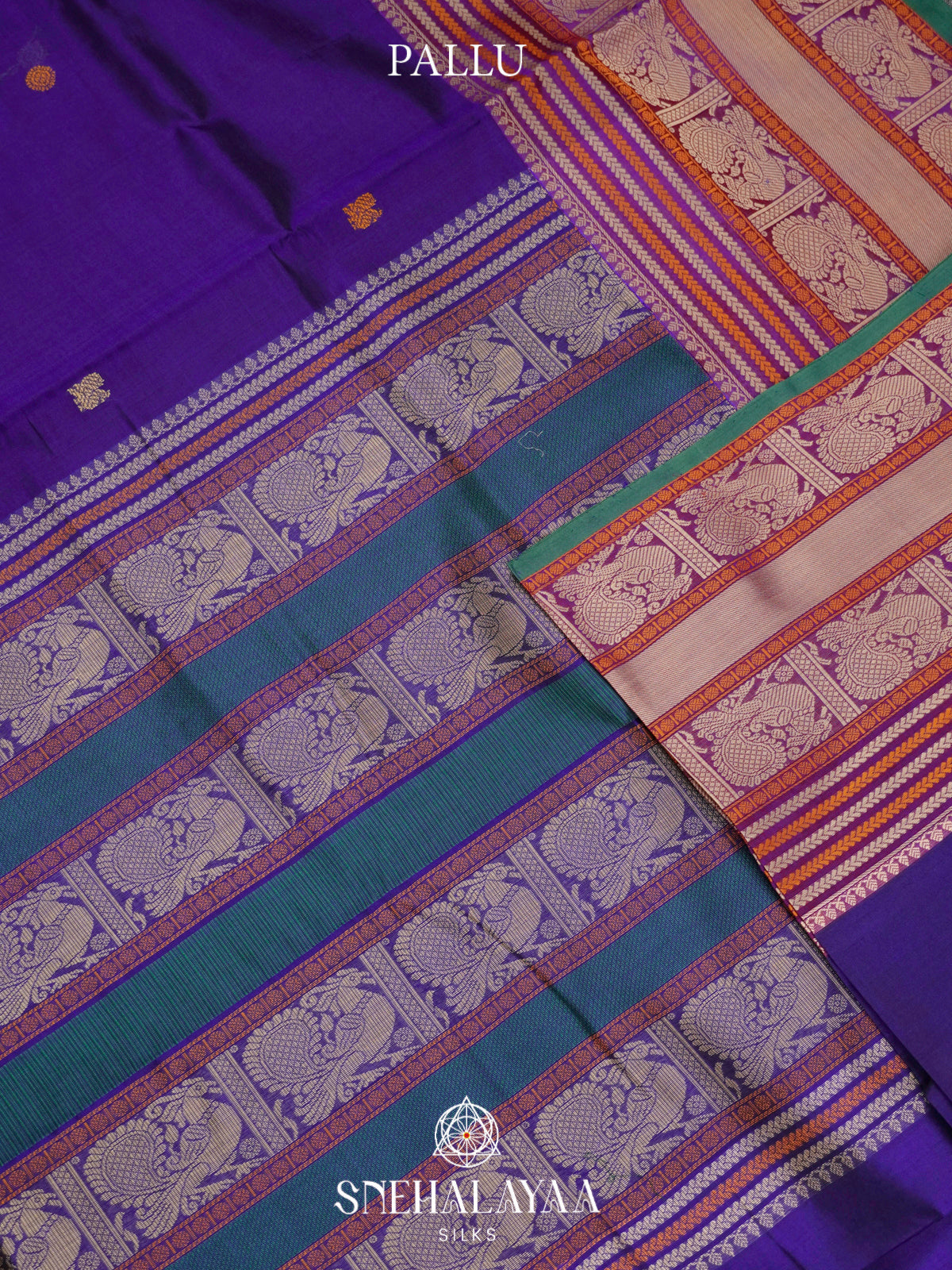 Ink Blue Kanchi Silk Cotton Saree with Annapakshi Buttas