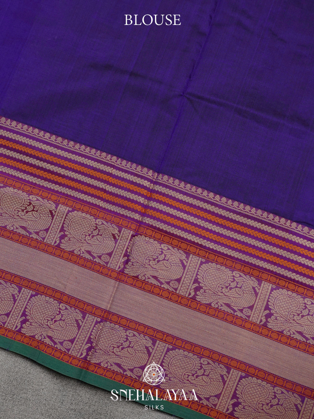 Ink Blue Kanchi Silk Cotton Saree with Annapakshi Buttas