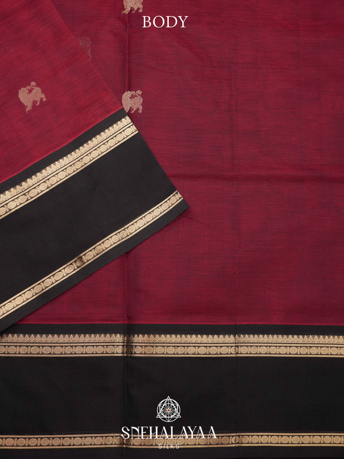 Maroon Kanchi Silk Cotton Saree with Lion Buttas